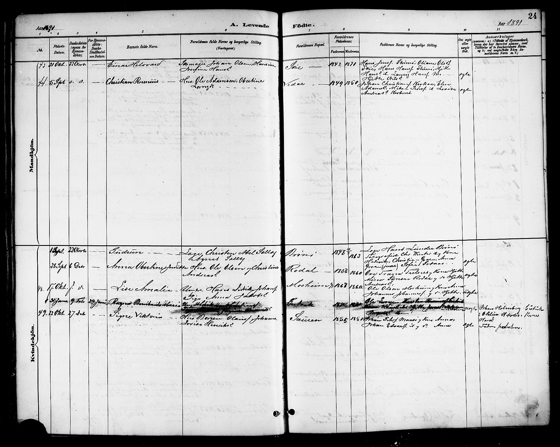 Ministerialprotokoller, klokkerbøker og fødselsregistre - Nordland, AV/SAT-A-1459/813/L0213: Parish register (copy) no. 813C05, 1887-1903, p. 24