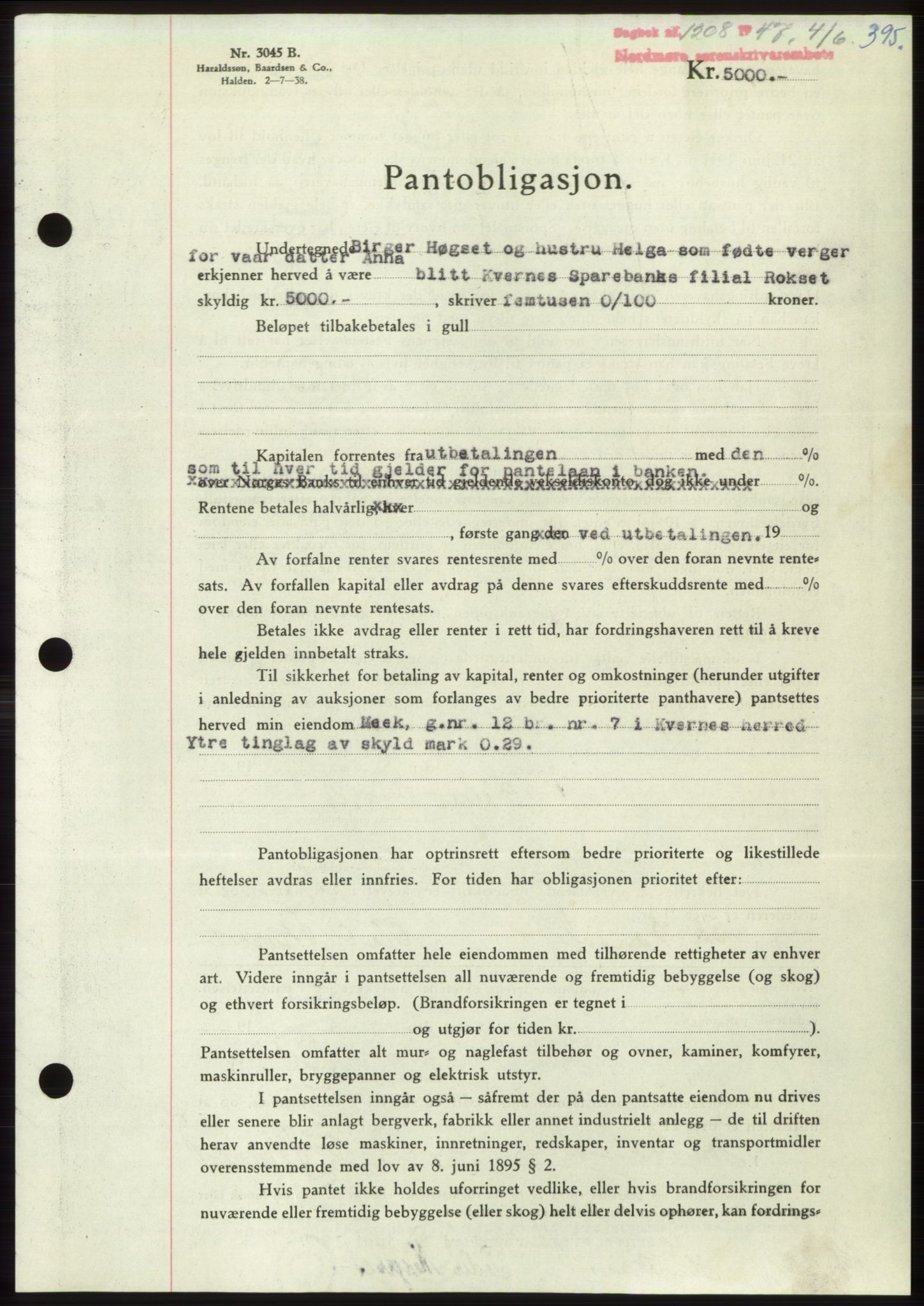 Nordmøre sorenskriveri, AV/SAT-A-4132/1/2/2Ca: Mortgage book no. B96, 1947-1947, Diary no: : 1208/1947