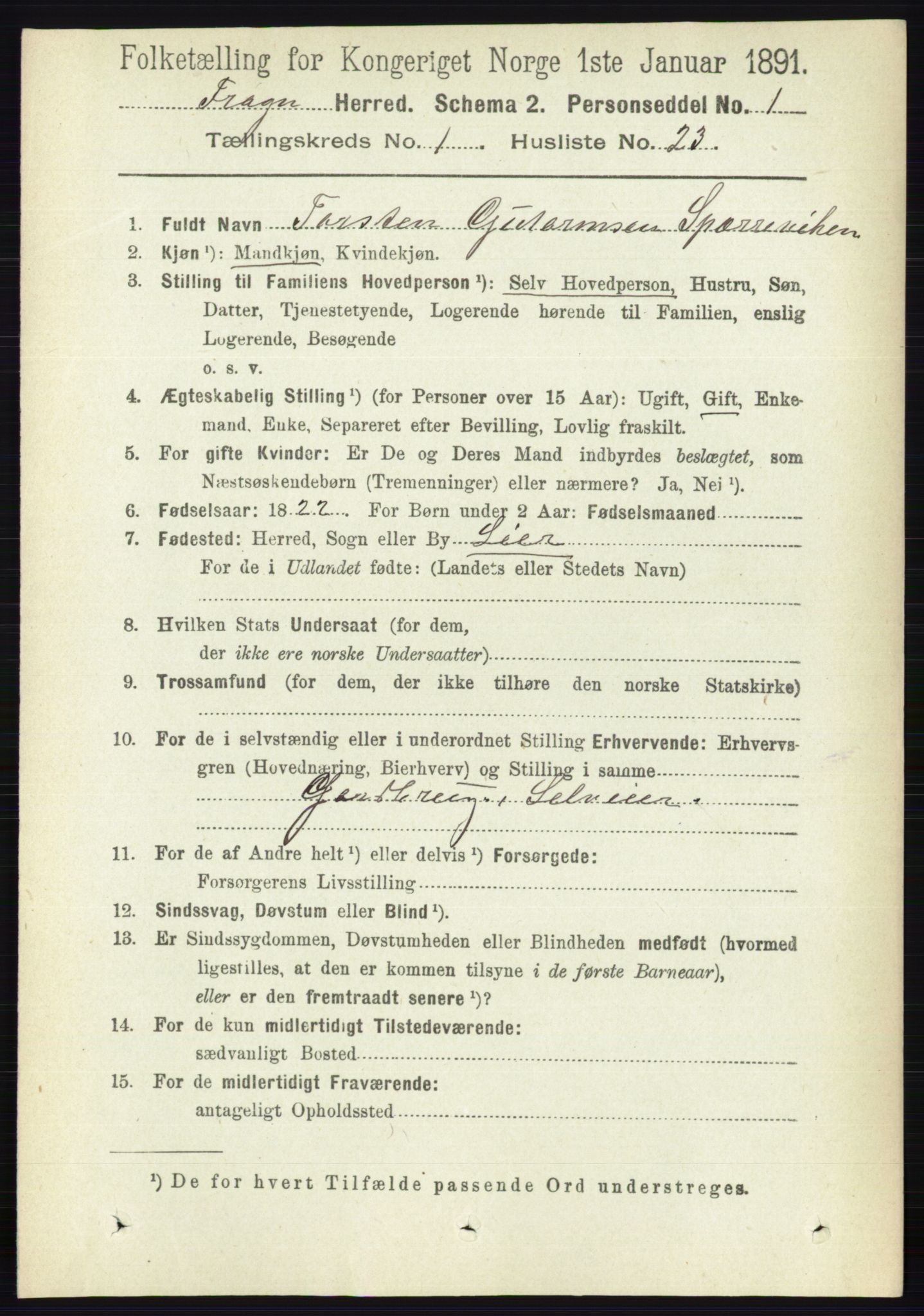 RA, 1891 census for 0215 Frogn, 1891, p. 267