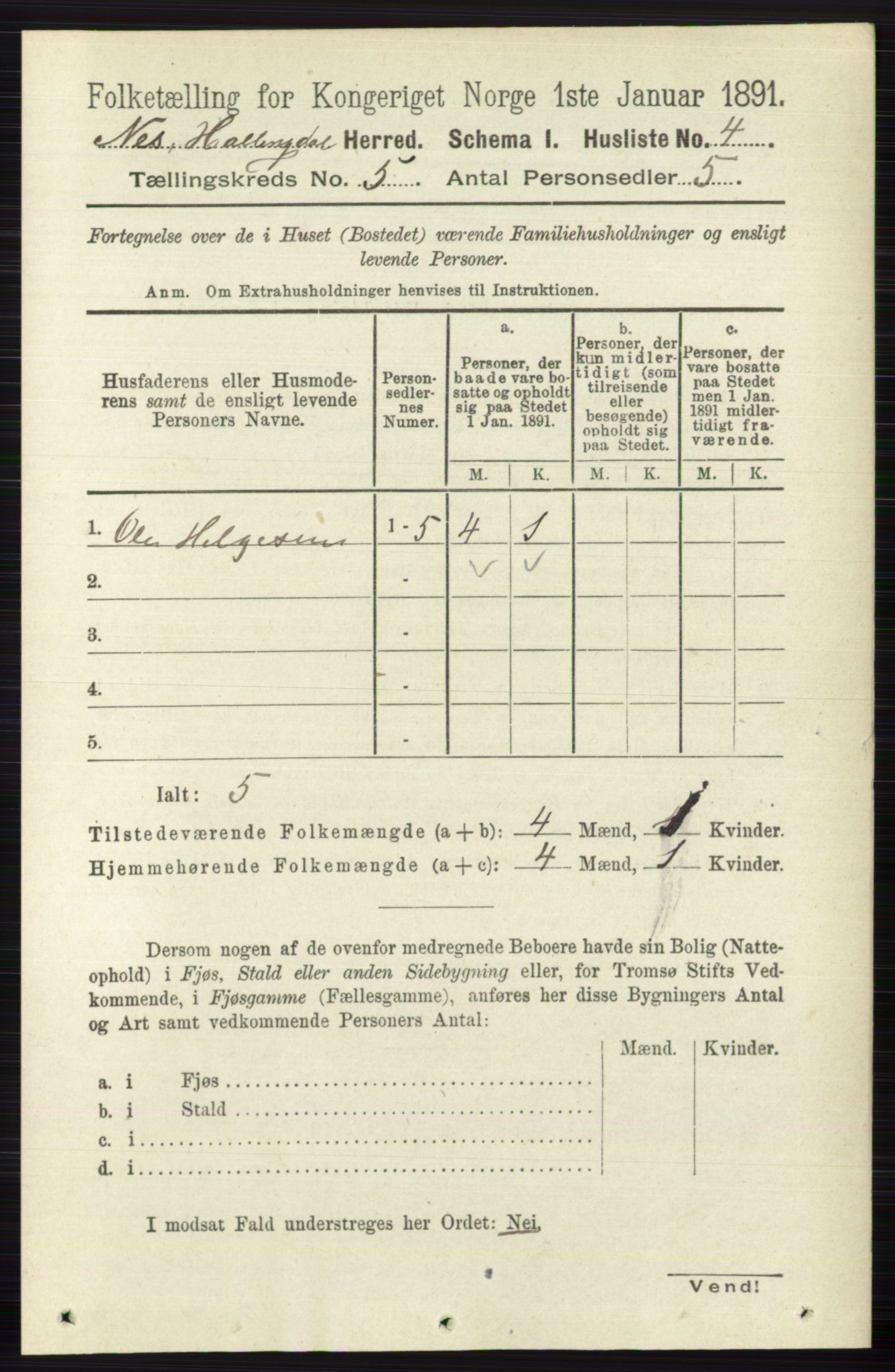 RA, 1891 census for 0616 Nes, 1891, p. 2577