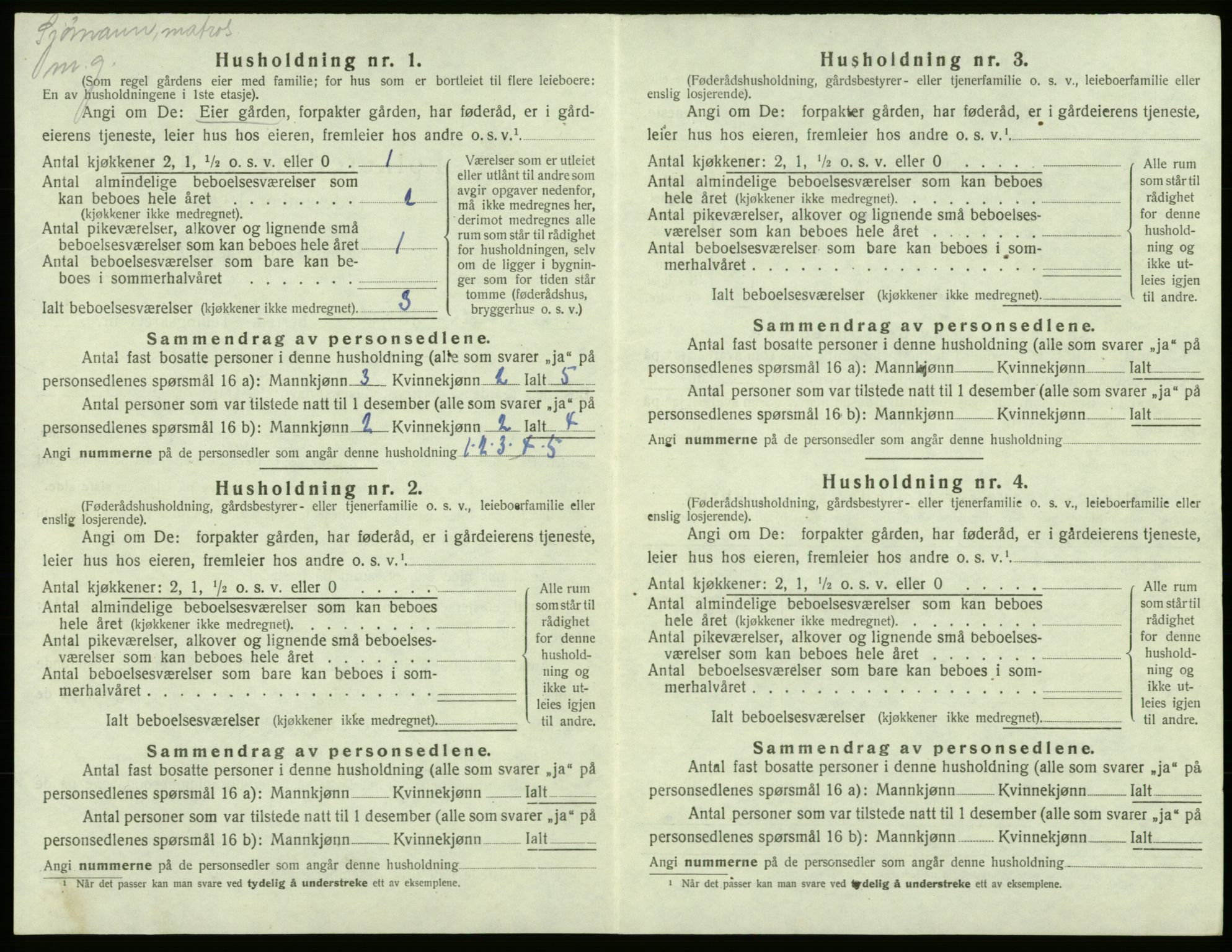 SAB, 1920 census for Bremnes, 1920, p. 1022