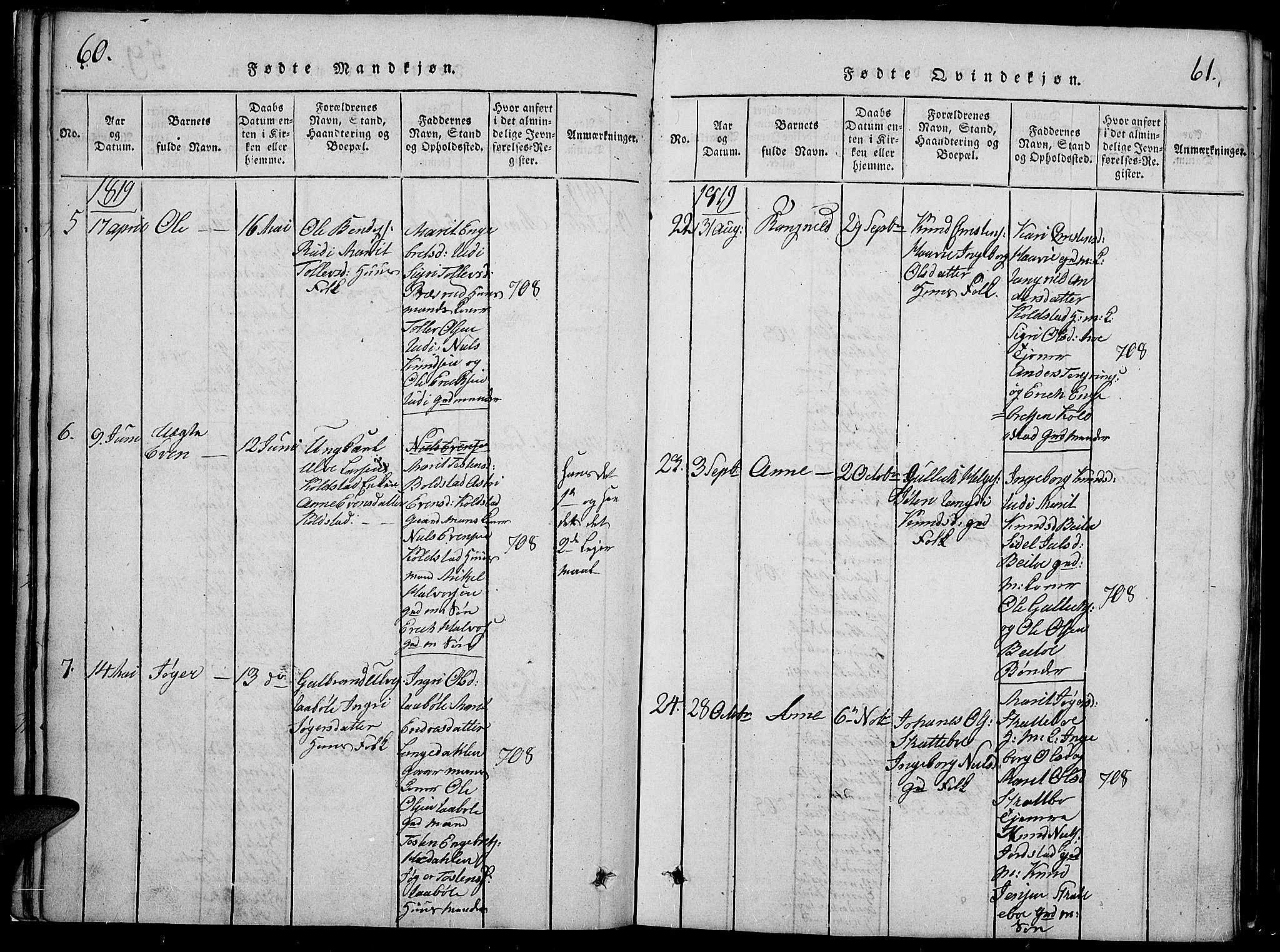 Slidre prestekontor, SAH/PREST-134/H/Ha/Hab/L0002: Parish register (copy) no. 2, 1814-1839, p. 60-61
