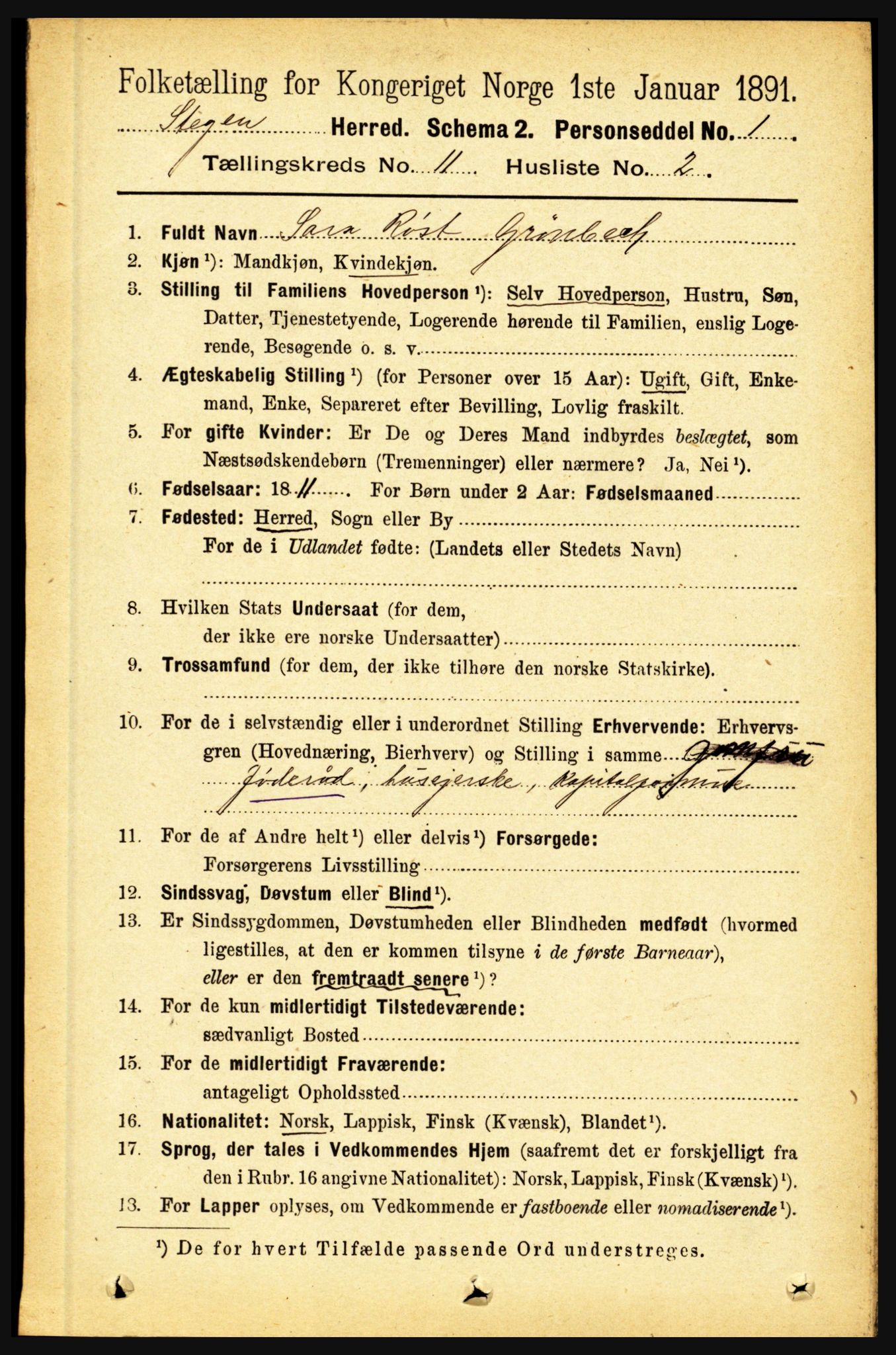 RA, 1891 census for 1848 Steigen, 1891, p. 3793