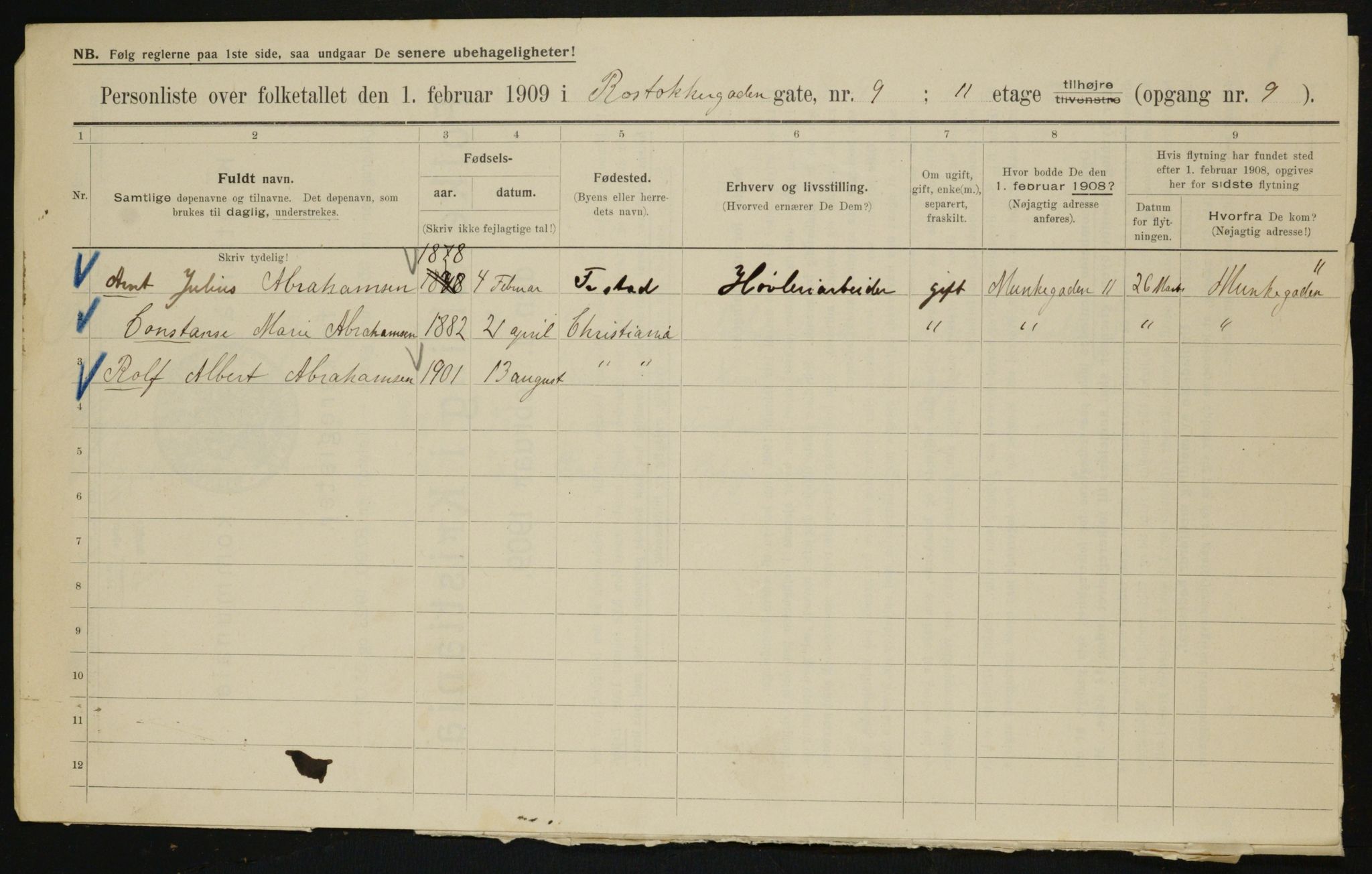 OBA, Municipal Census 1909 for Kristiania, 1909, p. 76828