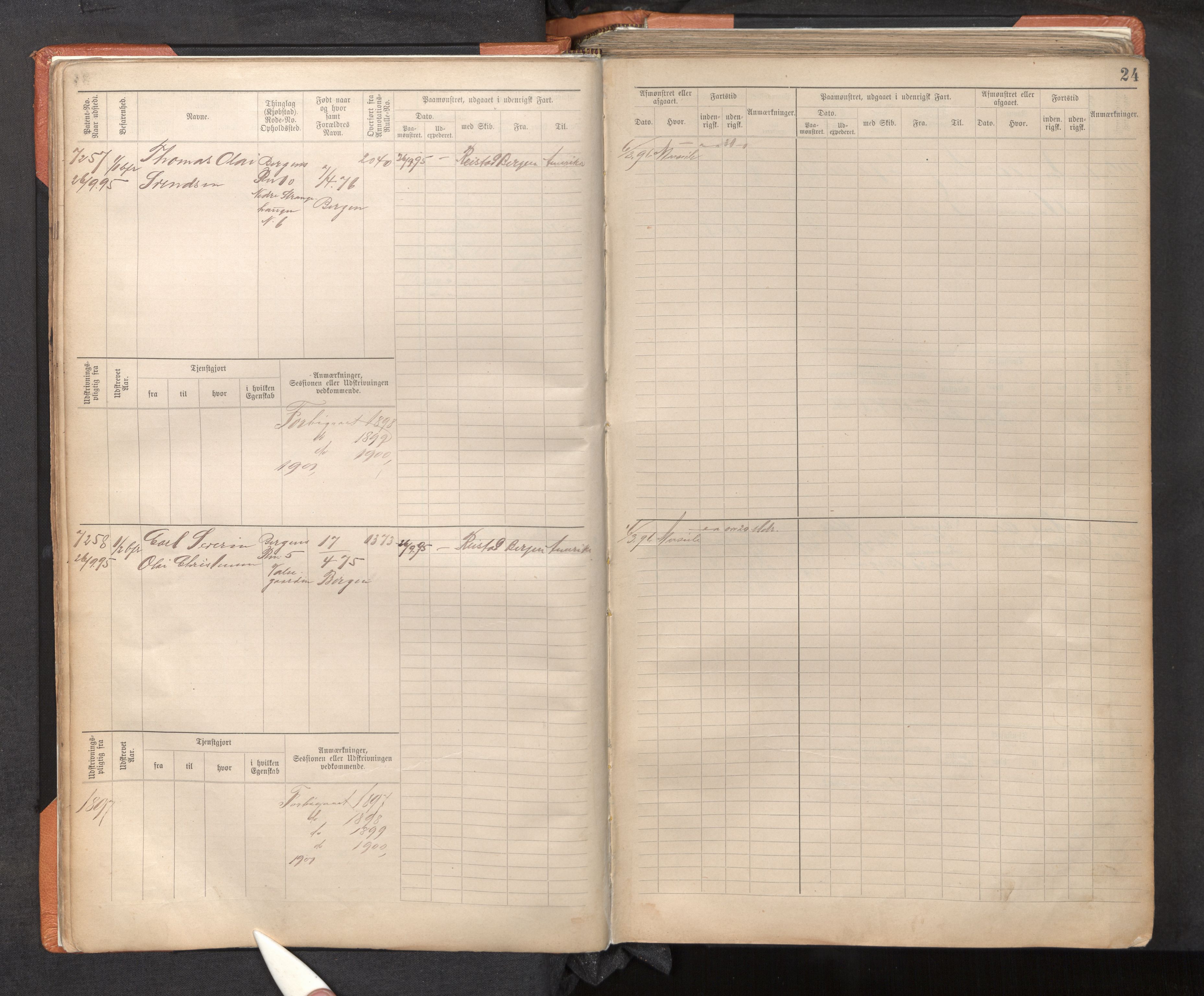 Innrulleringssjefen i Bergen, AV/SAB-A-100050/F/Fc/L0012: Sjøfartshovedrulle, nr. 7211 - 8168, 1895-1900, p. 24
