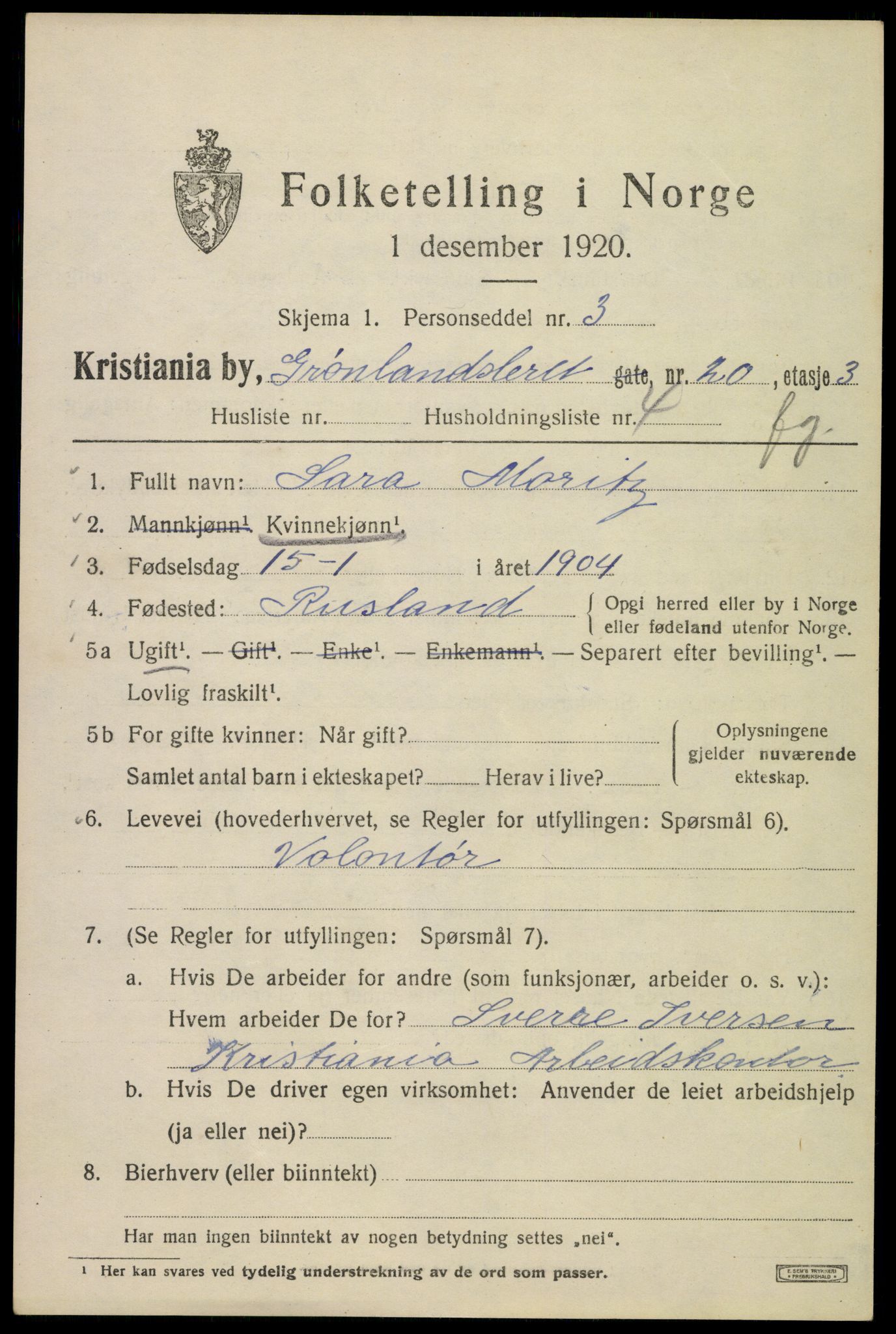 SAO, 1920 census for Kristiania, 1920, p. 256667