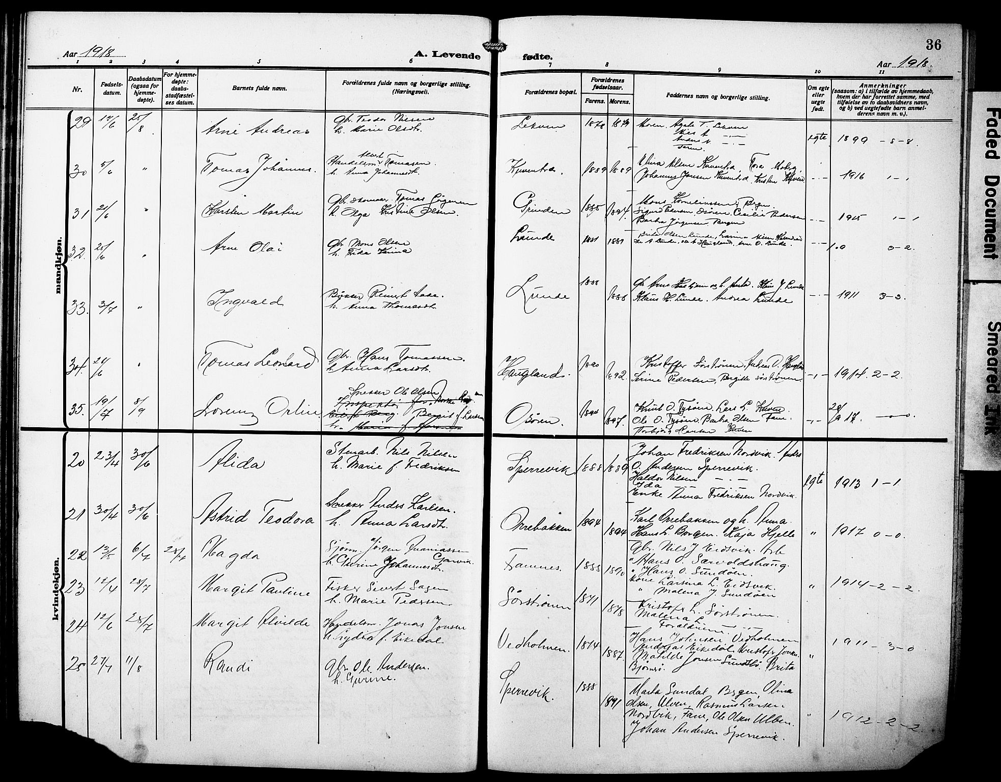 Os sokneprestembete, AV/SAB-A-99929: Parish register (copy) no. A 4, 1914-1923, p. 36