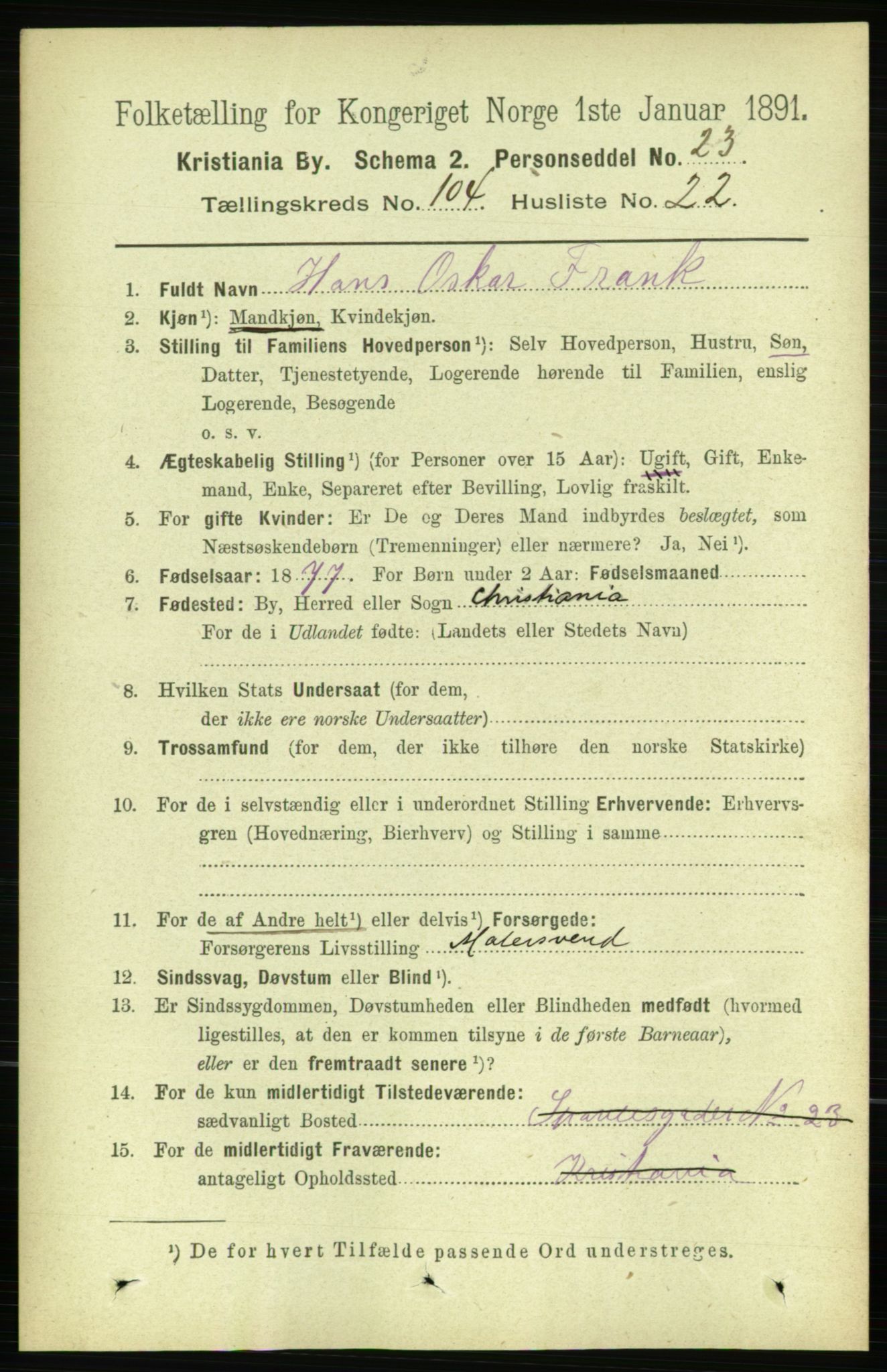 RA, 1891 census for 0301 Kristiania, 1891, p. 52625