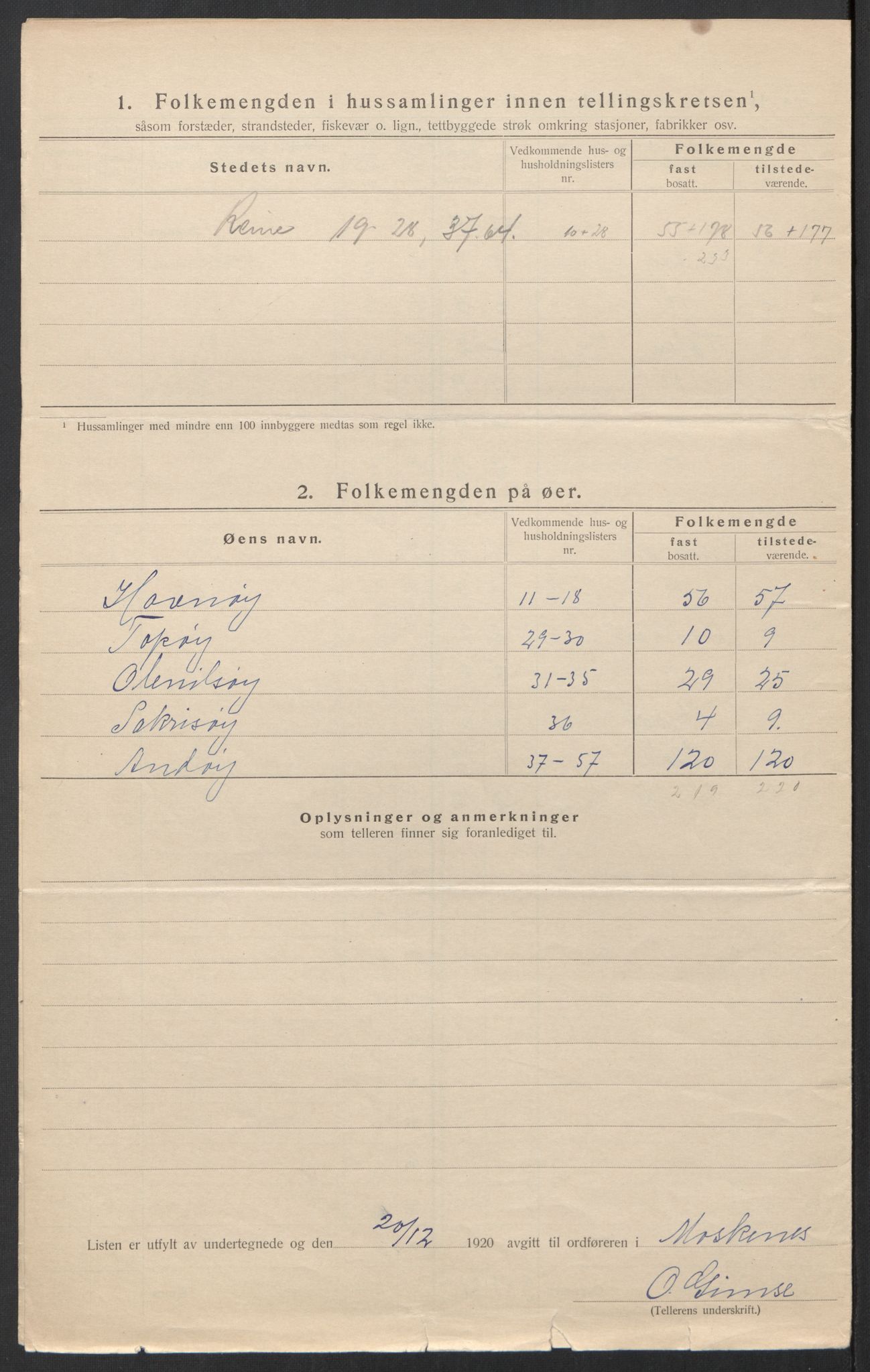 SAT, 1920 census for Moskenes, 1920, p. 14