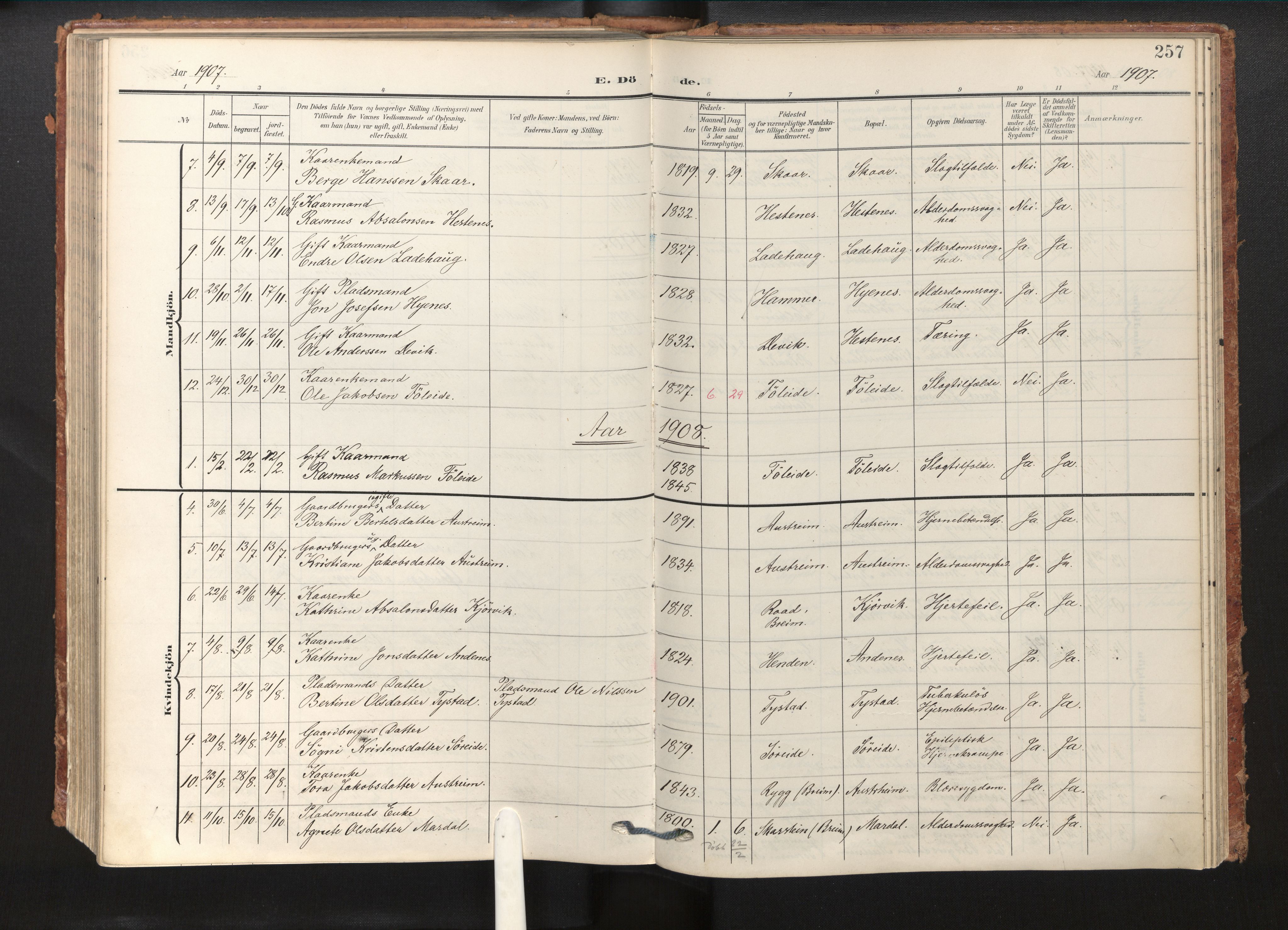 Gloppen sokneprestembete, AV/SAB-A-80101/H/Haa/Haab/L0002: Parish register (official) no. B 2, 1906-1932, p. 256b-257a