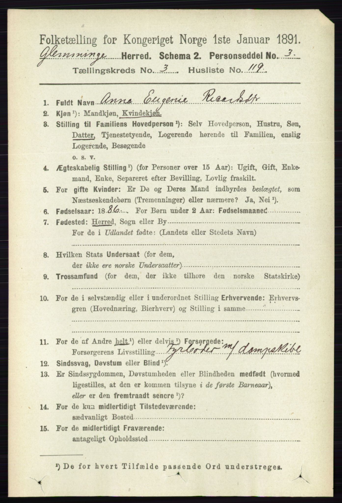 RA, 1891 census for 0132 Glemmen, 1891, p. 3091