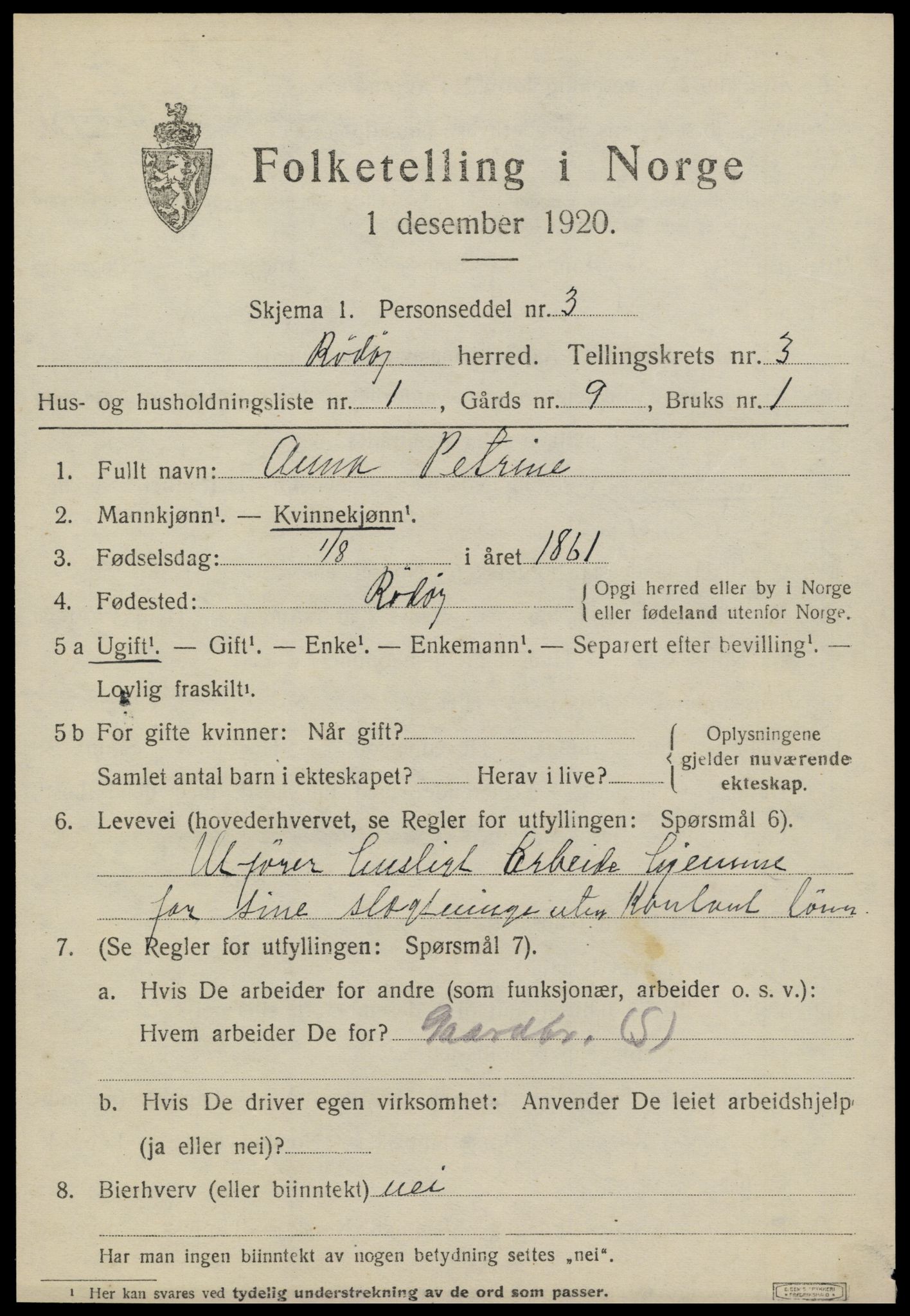 SAT, 1920 census for Rødøy, 1920, p. 2126