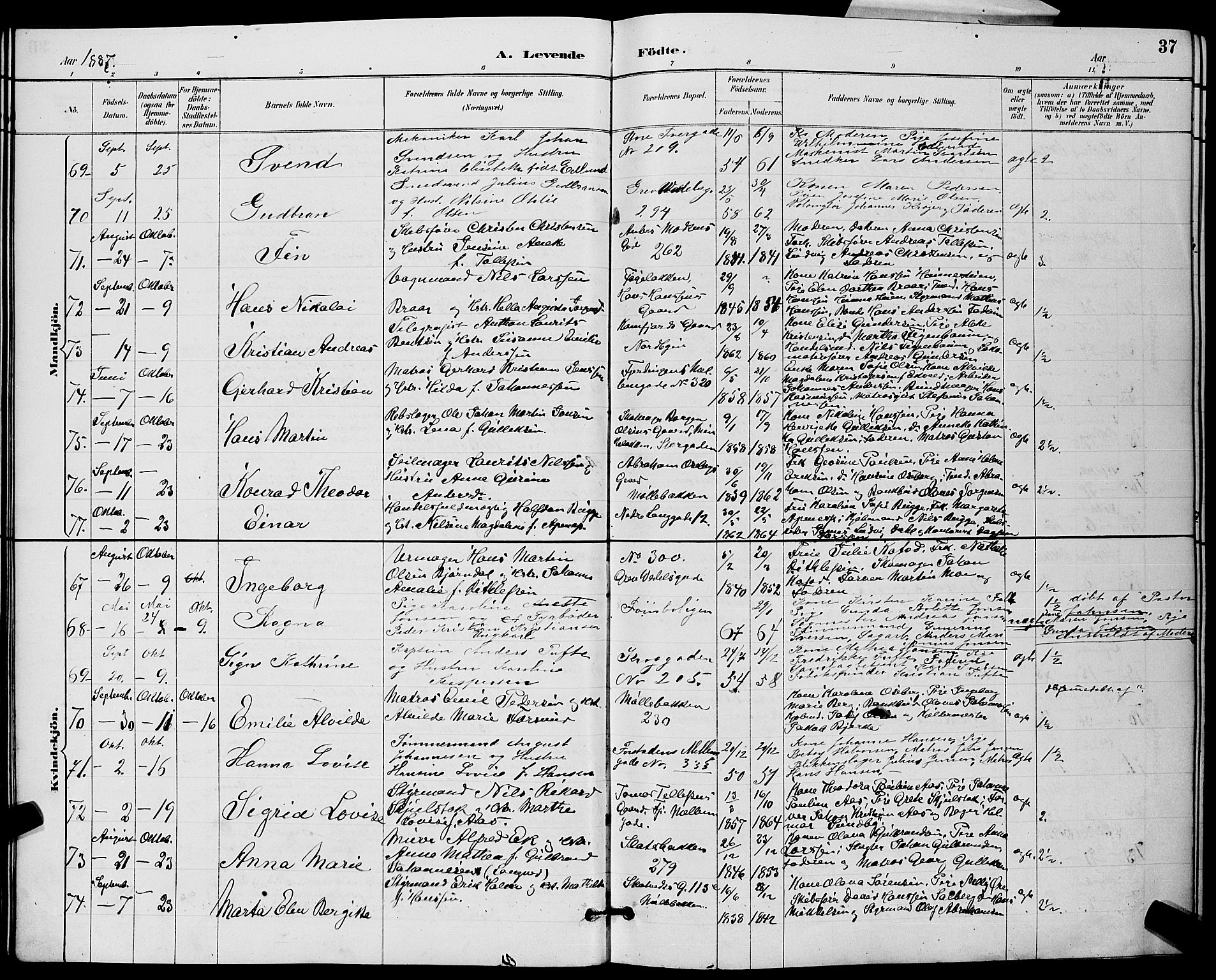 Tønsberg kirkebøker, AV/SAKO-A-330/G/Ga/L0006: Parish register (copy) no. 6, 1885-1895, p. 37