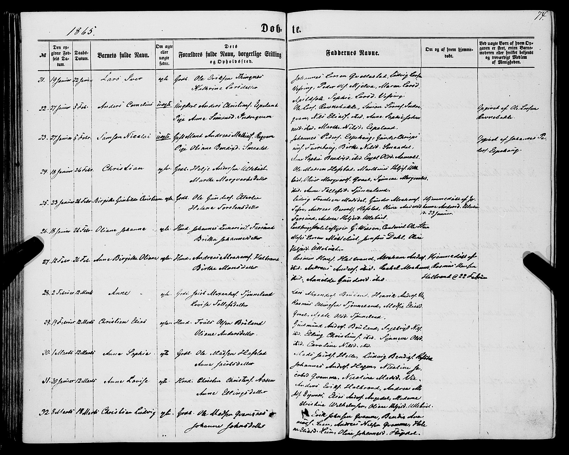 Førde sokneprestembete, AV/SAB-A-79901/H/Haa/Haaa/L0009: Parish register (official) no. A 9, 1861-1877, p. 74