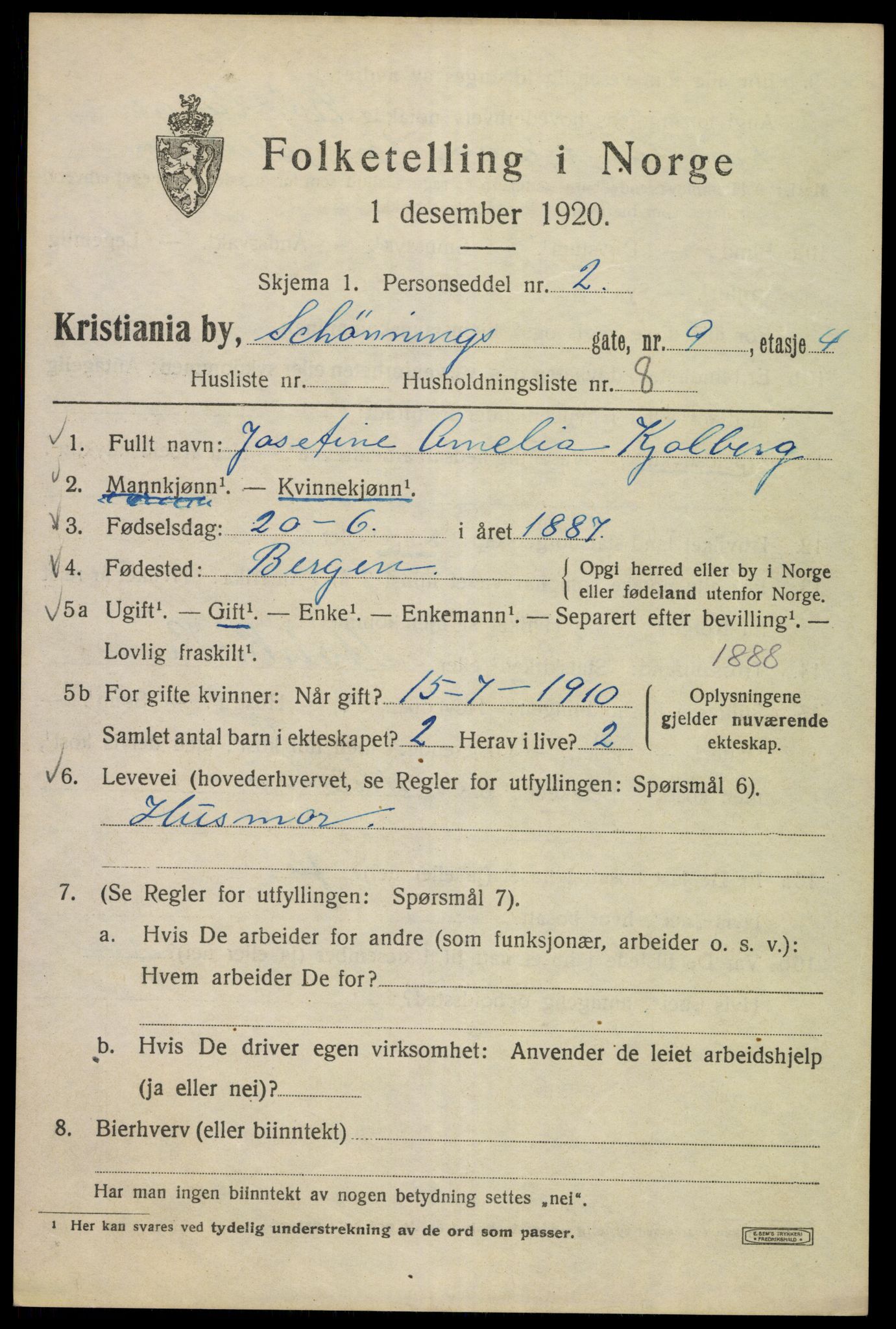 SAO, 1920 census for Kristiania, 1920, p. 503827