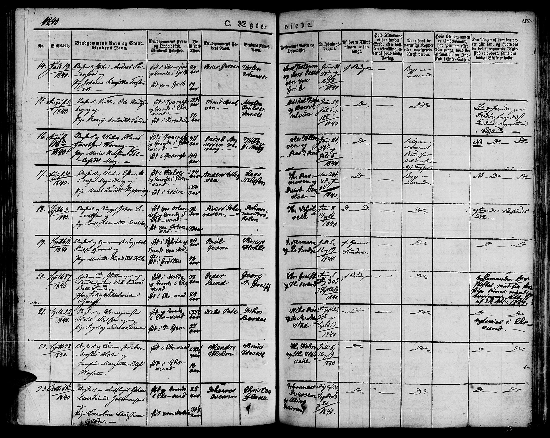 Ministerialprotokoller, klokkerbøker og fødselsregistre - Møre og Romsdal, AV/SAT-A-1454/572/L0843: Parish register (official) no. 572A06, 1832-1842, p. 285