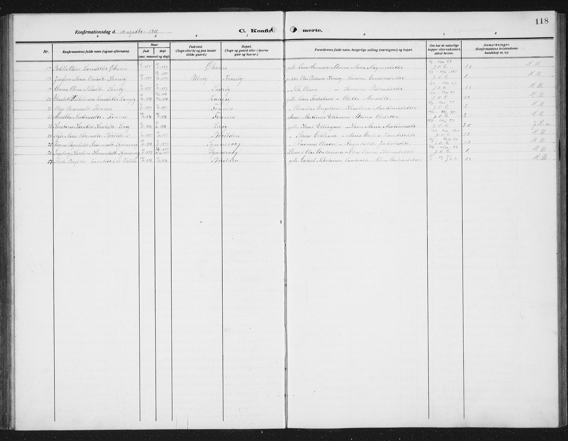 Lindås Sokneprestembete, SAB/A-76701/H/Hab: Parish register (copy) no. C 5, 1910-1927, p. 118