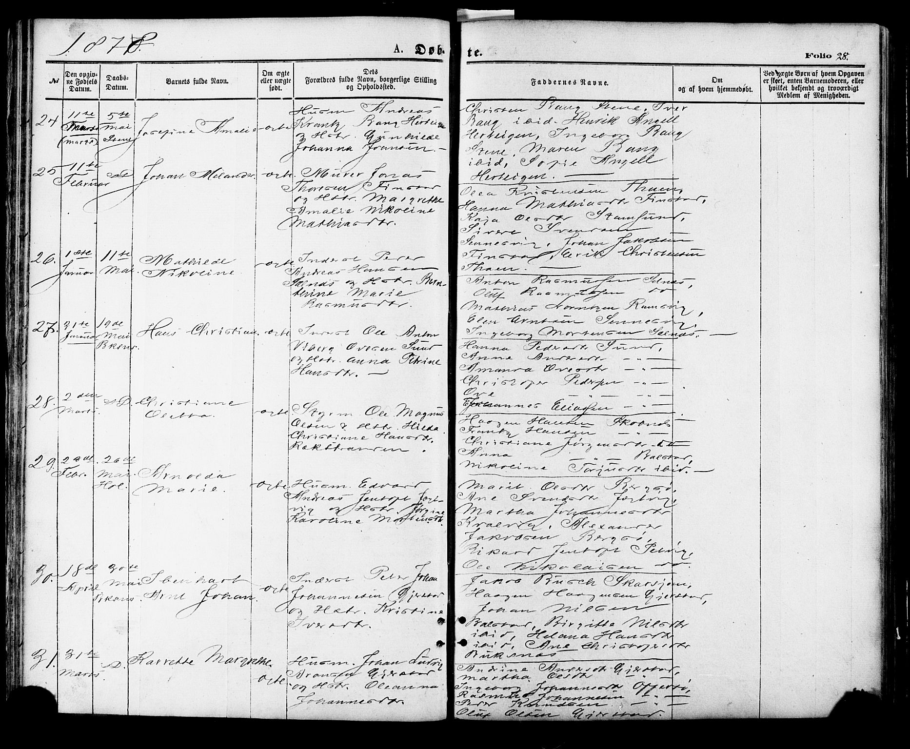 Ministerialprotokoller, klokkerbøker og fødselsregistre - Nordland, AV/SAT-A-1459/881/L1166: Parish register (copy) no. 881C03, 1876-1885, p. 28