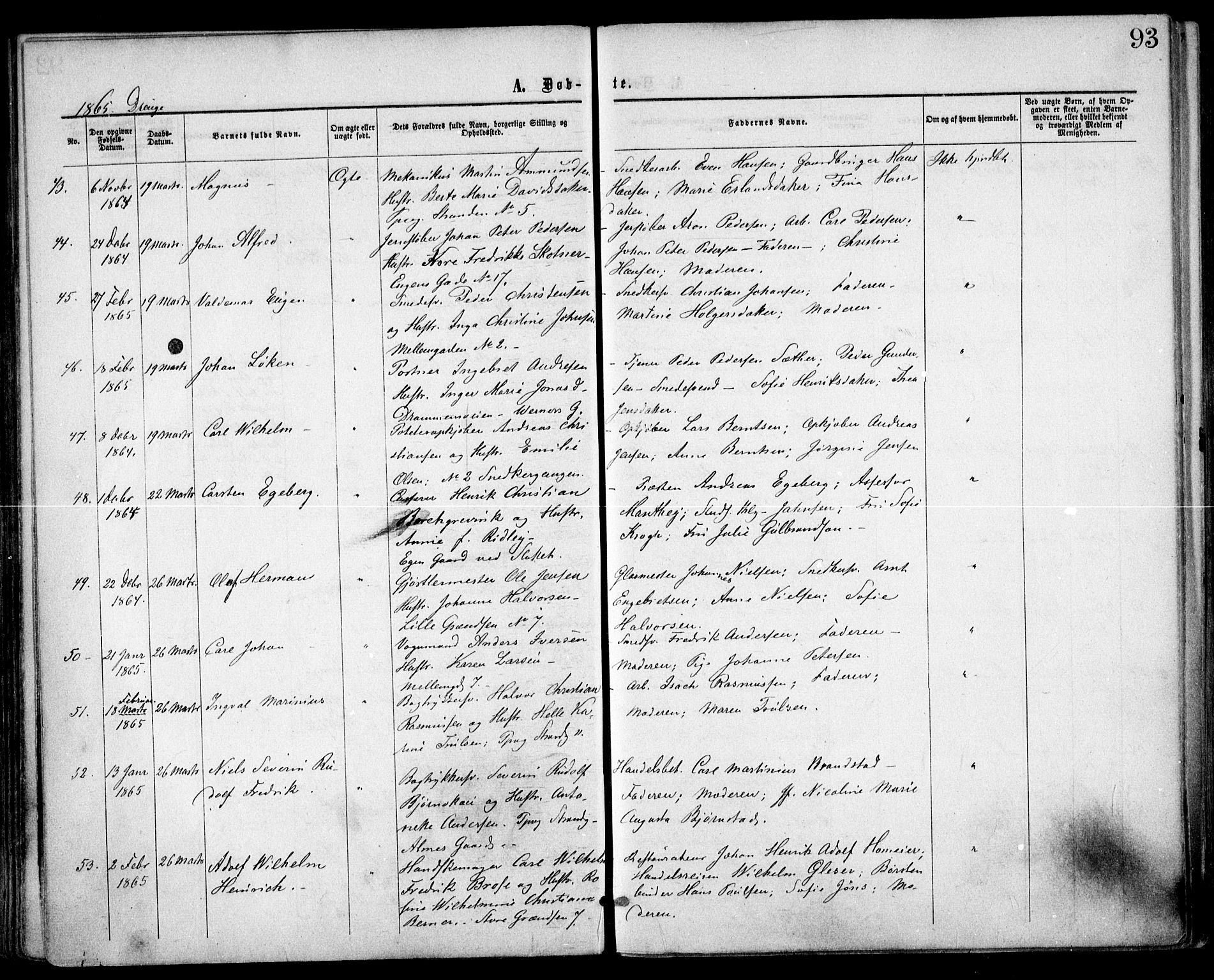 Trefoldighet prestekontor Kirkebøker, SAO/A-10882/F/Fa/L0002: Parish register (official) no. I 2, 1863-1870, p. 93