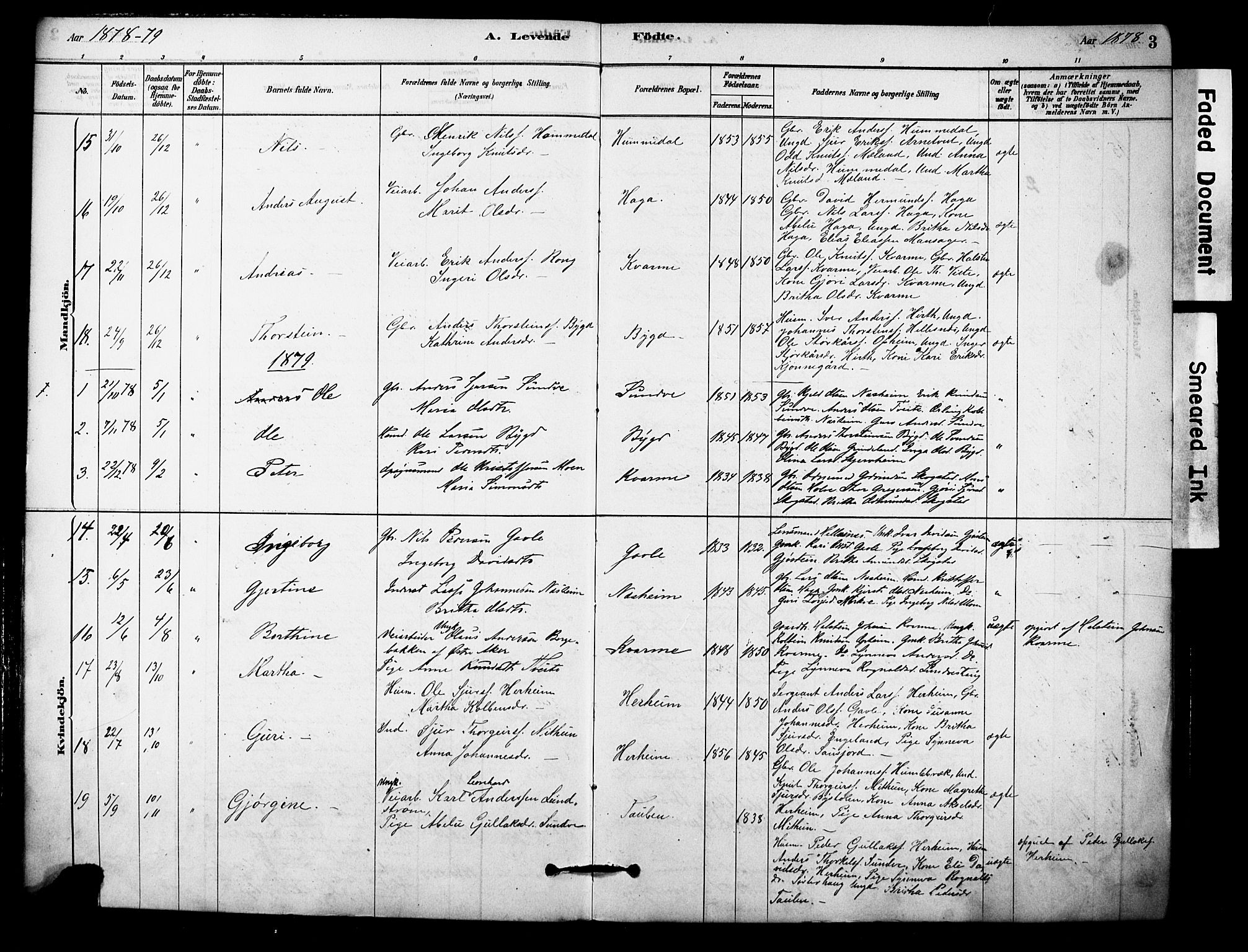 Vossestrand Sokneprestembete, SAB/A-79101/H/Haa: Parish register (official) no. C 1, 1878-1903, p. 3