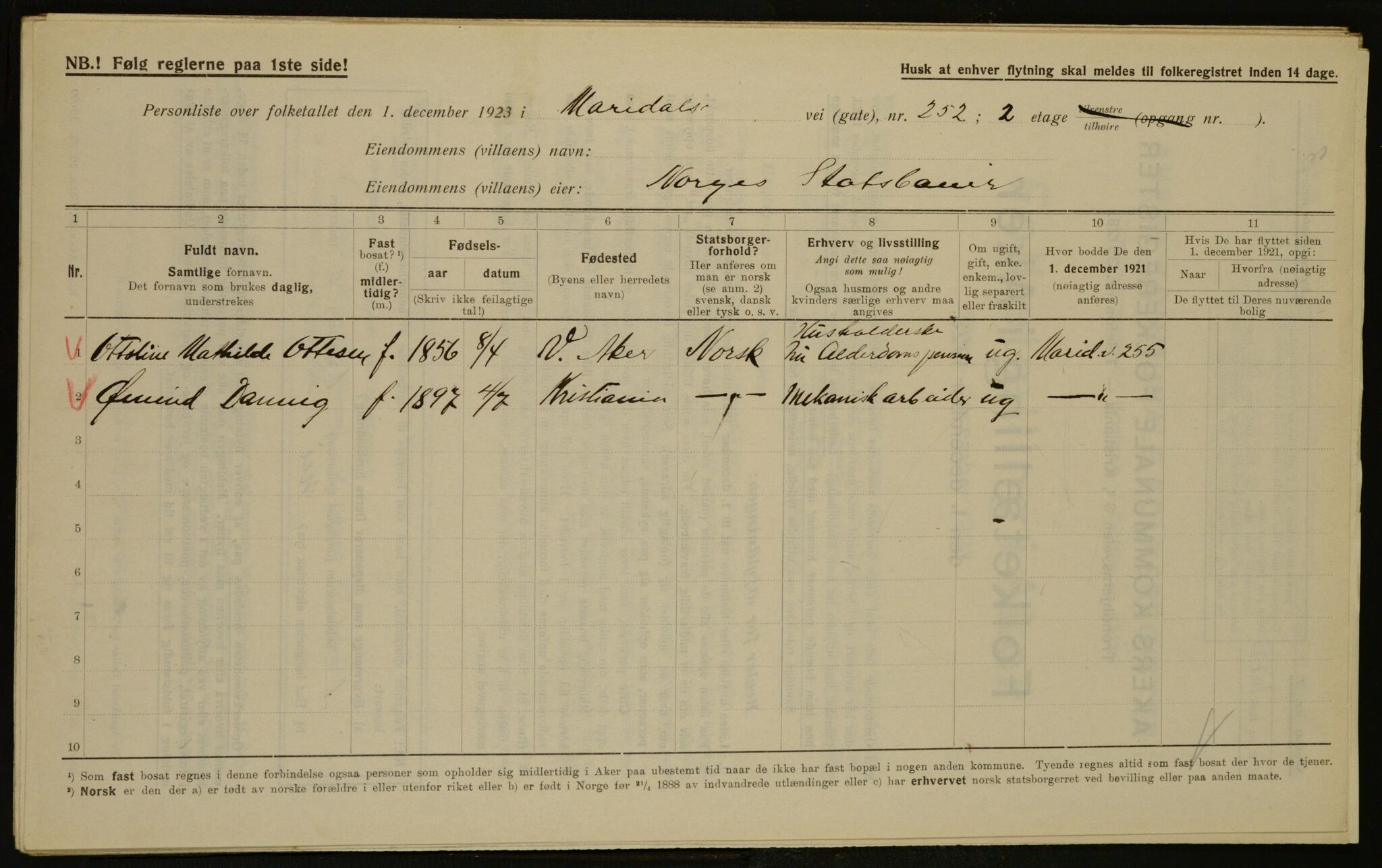 , Municipal Census 1923 for Aker, 1923, p. 14551