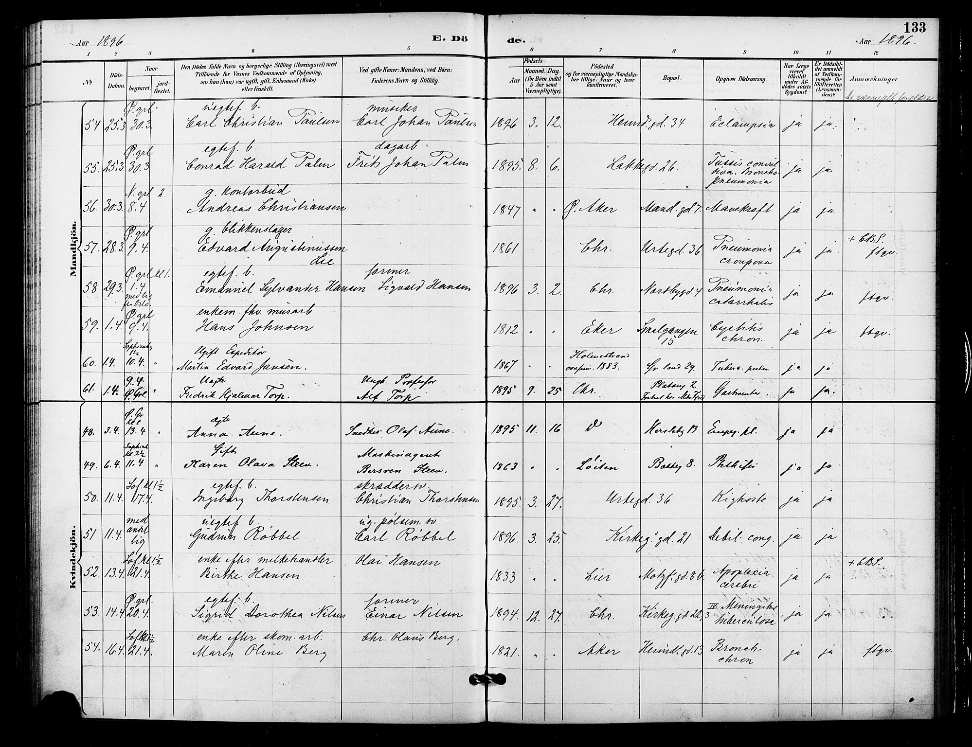 Grønland prestekontor Kirkebøker, SAO/A-10848/F/Fa/L0010: Parish register (official) no. 10, 1891-1898, p. 133