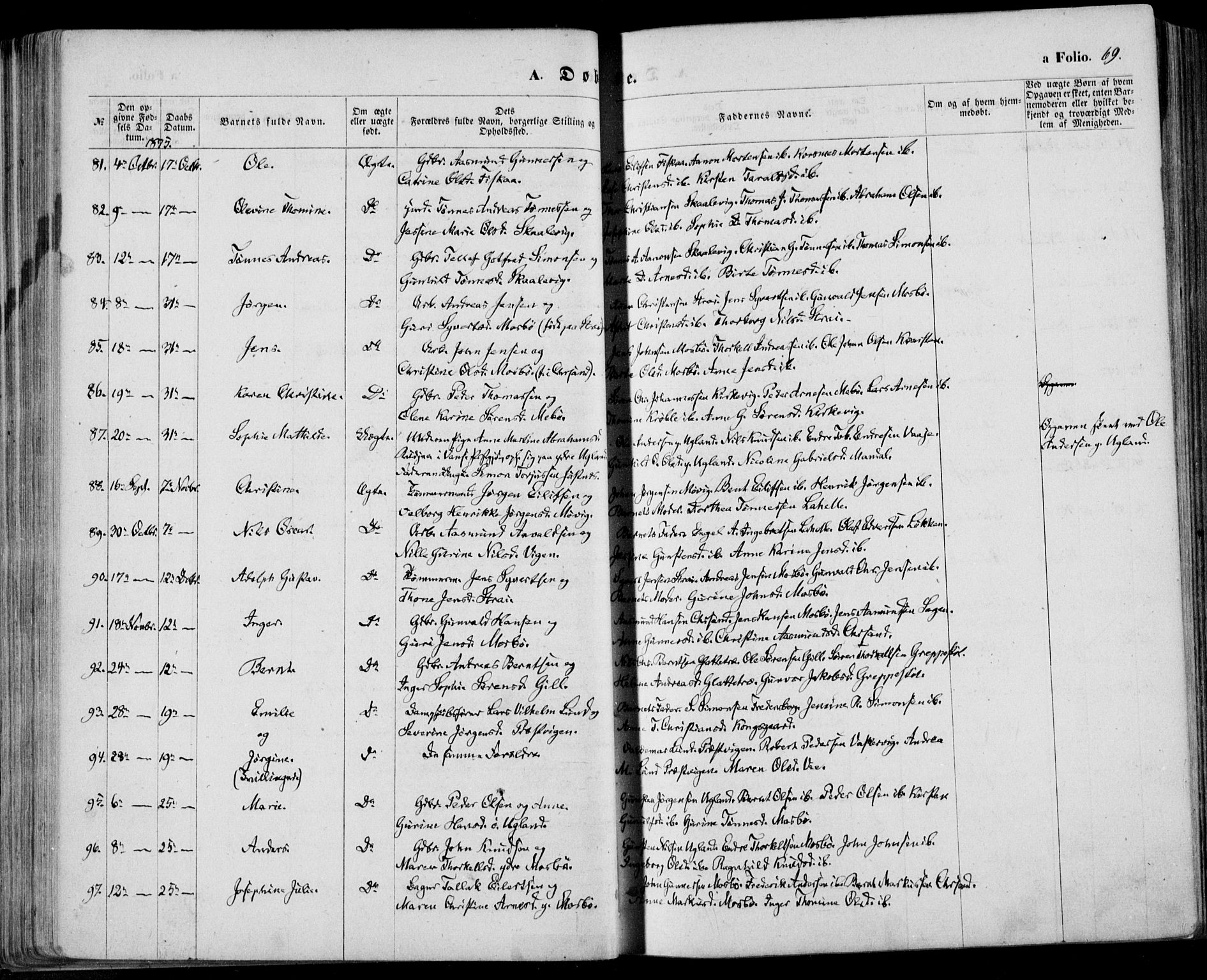 Oddernes sokneprestkontor, AV/SAK-1111-0033/F/Fa/Faa/L0008: Parish register (official) no. A 8, 1864-1880, p. 69