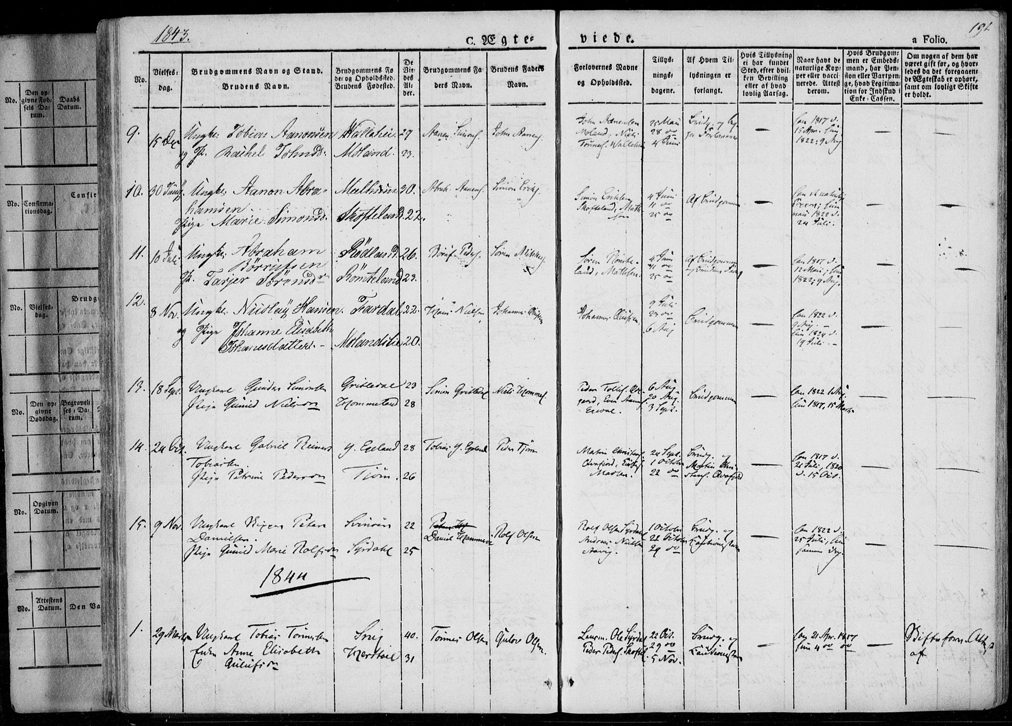Sør-Audnedal sokneprestkontor, SAK/1111-0039/F/Fa/Fab/L0006: Parish register (official) no. A 6, 1829-1855, p. 191