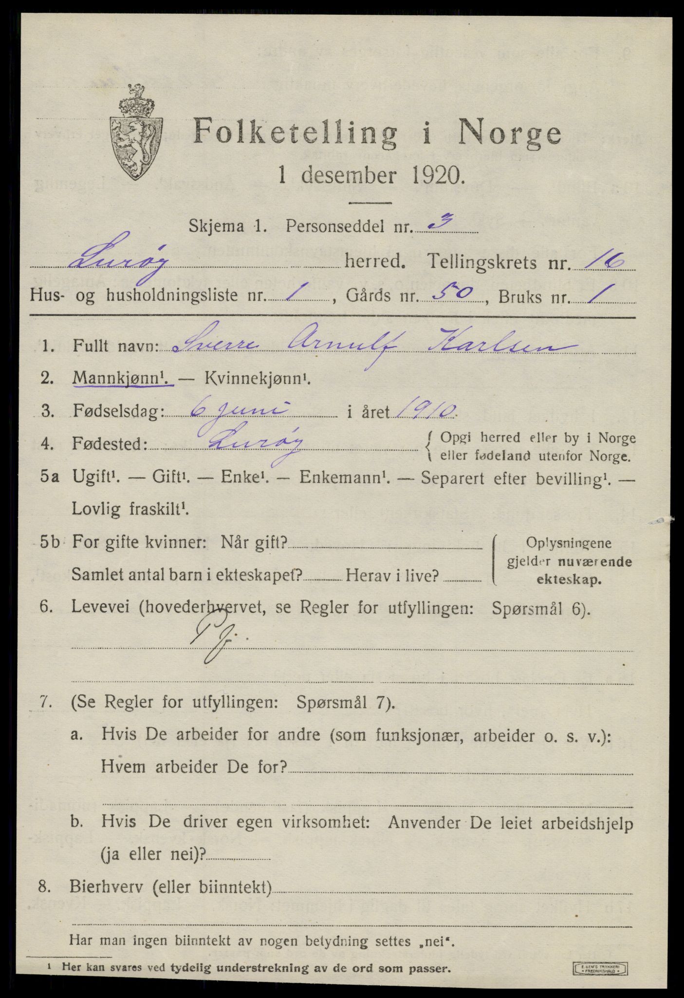 SAT, 1920 census for Lurøy, 1920, p. 5867