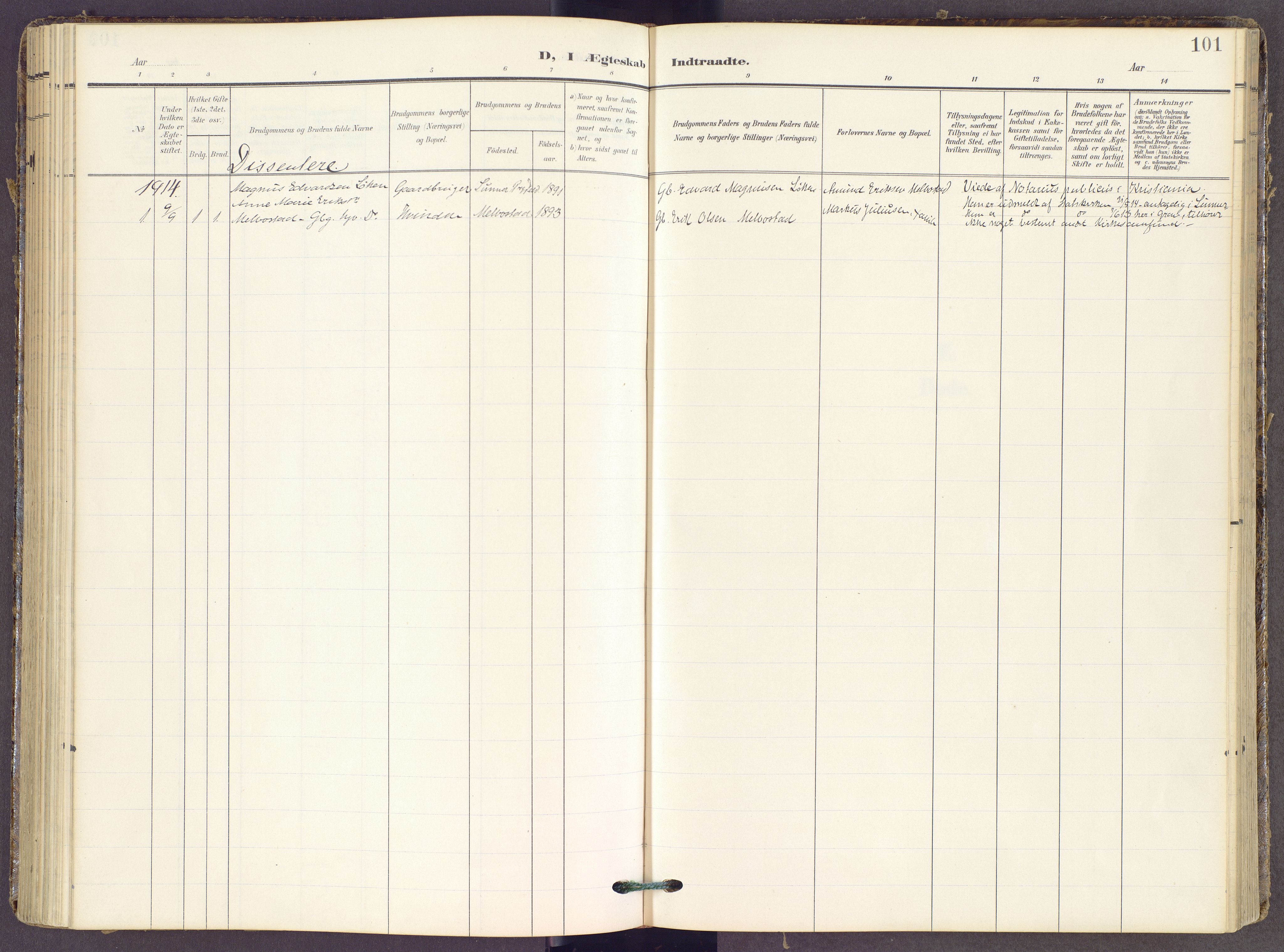 Gran prestekontor, AV/SAH-PREST-112/H/Ha/Haa/L0022: Parish register (official) no. 22, 1908-1918, p. 101