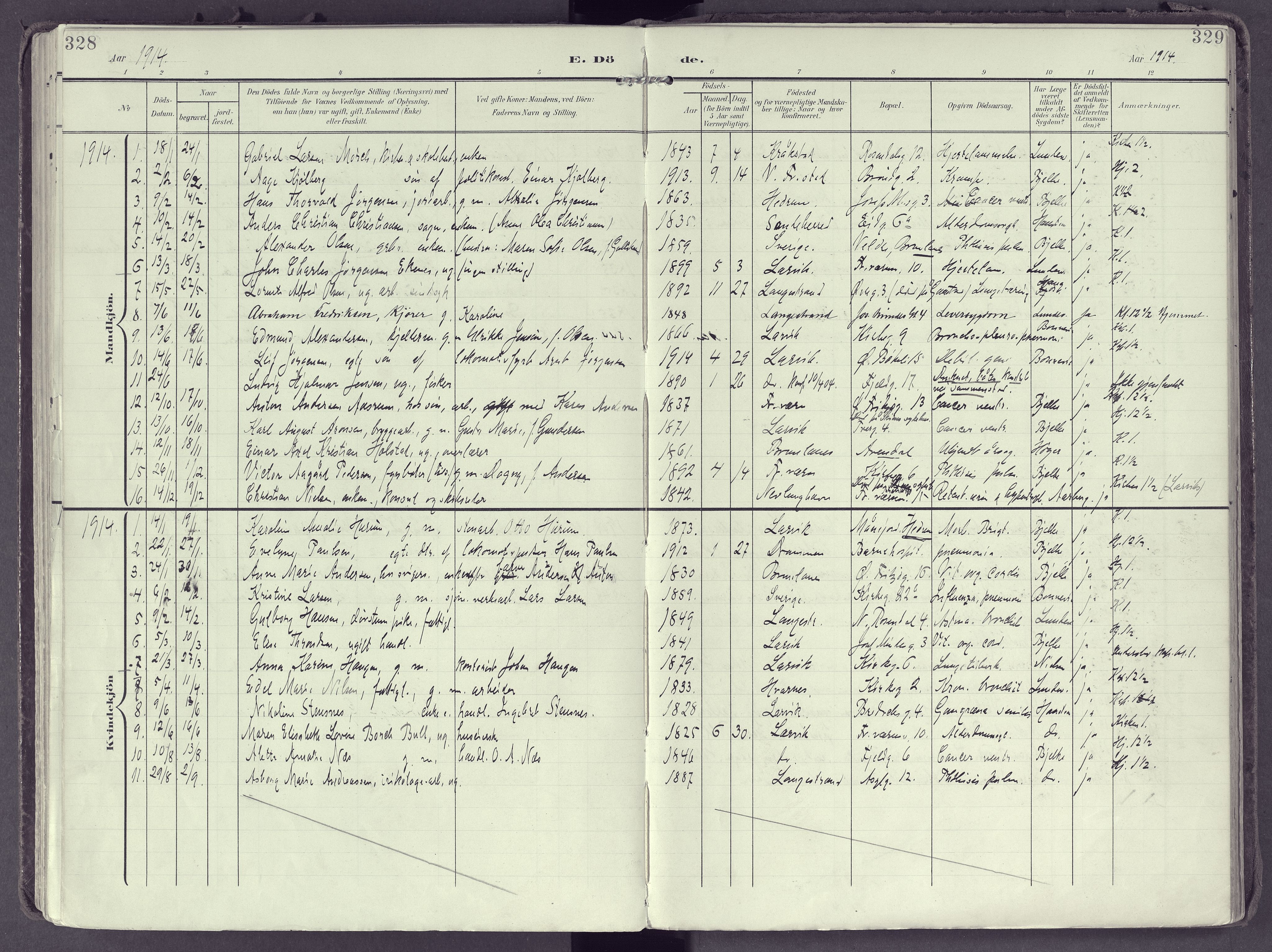Larvik kirkebøker, AV/SAKO-A-352/F/Fb/L0005: Parish register (official) no. II 5, 1903-1925, p. 328-329