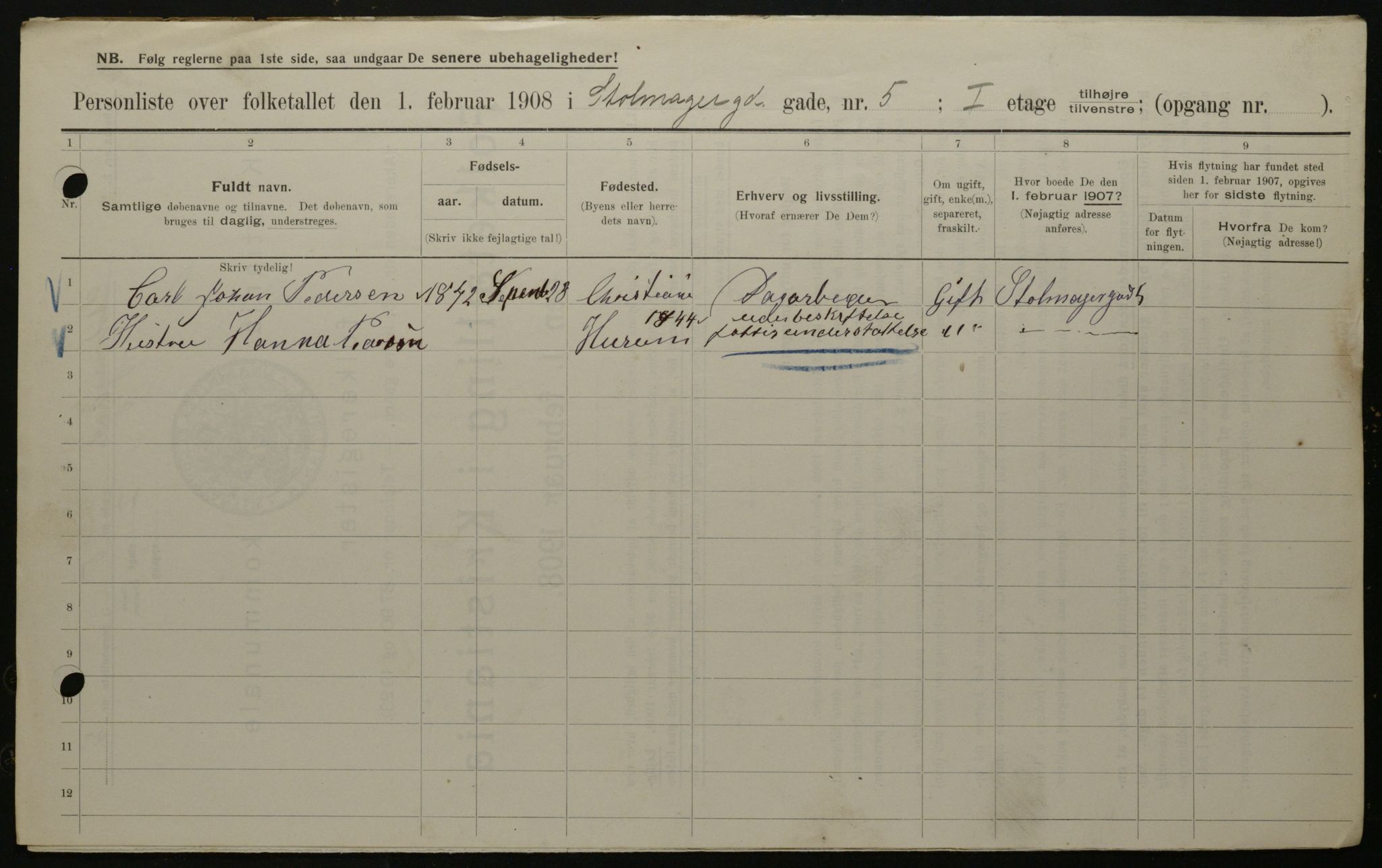 OBA, Municipal Census 1908 for Kristiania, 1908, p. 92200