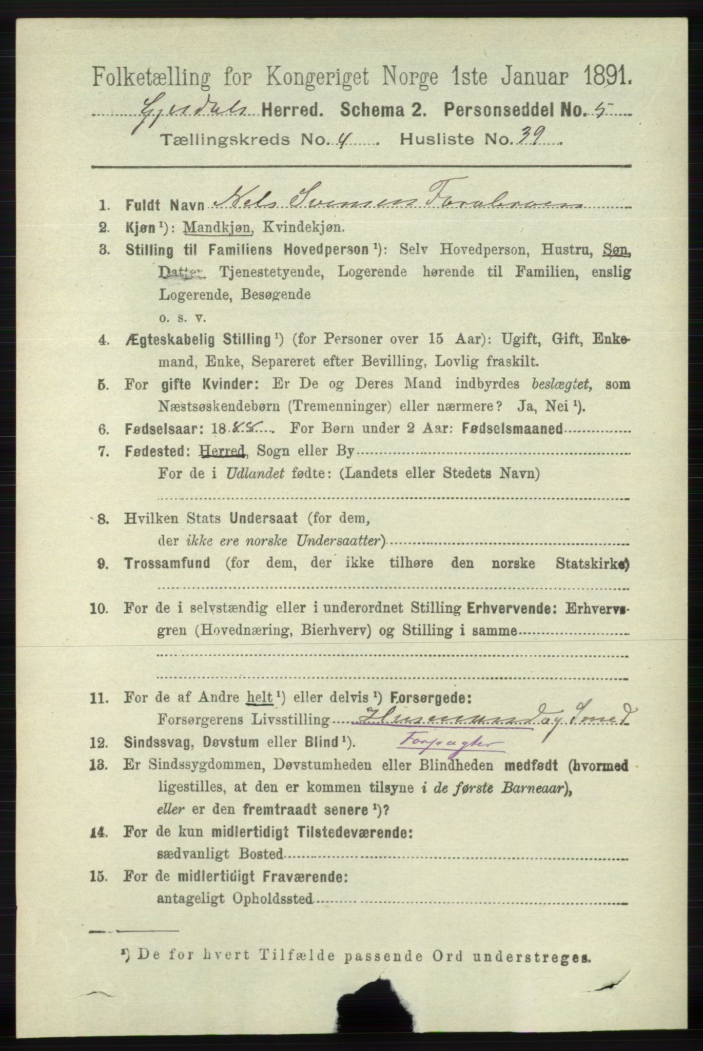 RA, 1891 census for 1122 Gjesdal, 1891, p. 1474