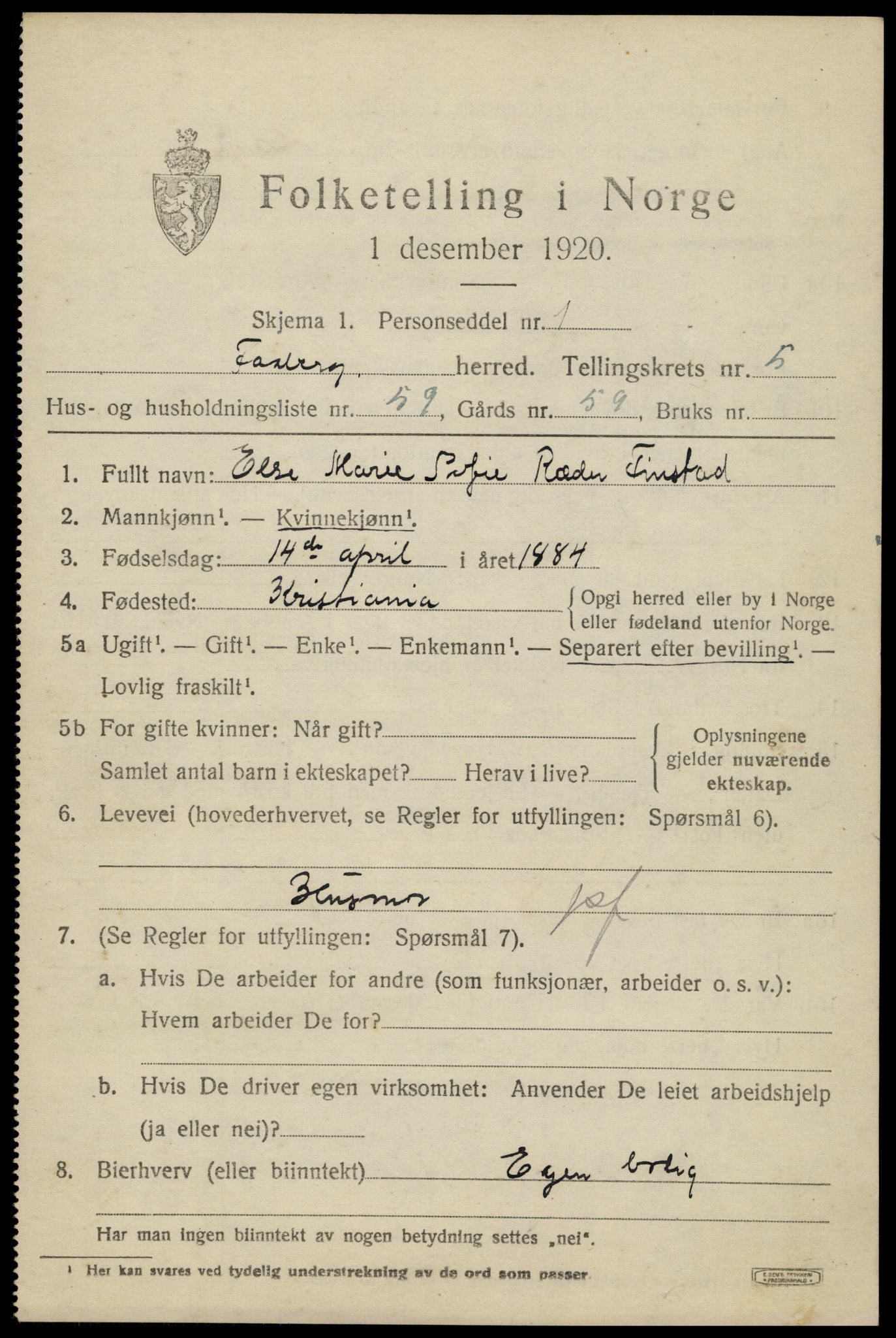 SAH, 1920 census for Fåberg, 1920, p. 6198