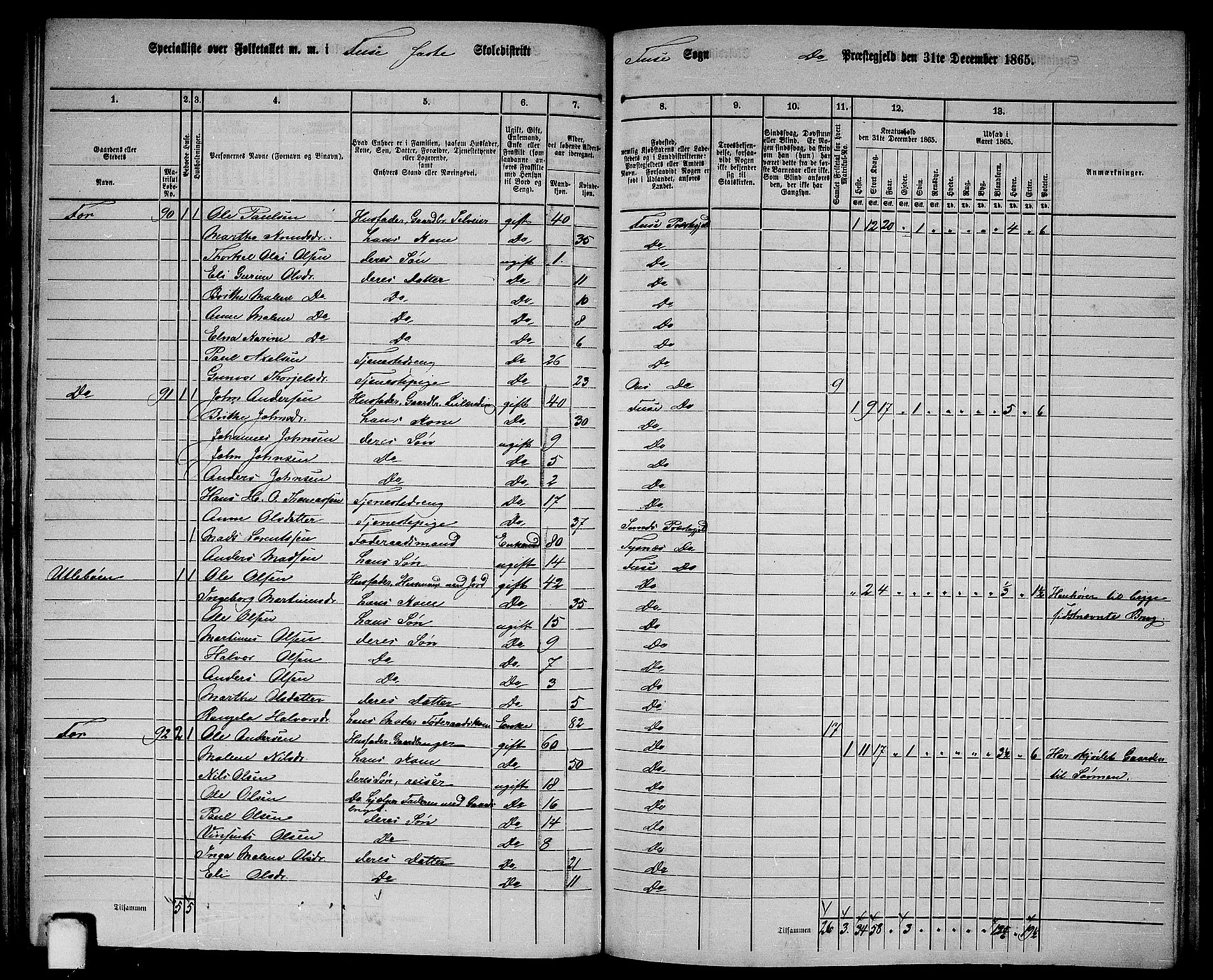 RA, 1865 census for Fusa, 1865, p. 43