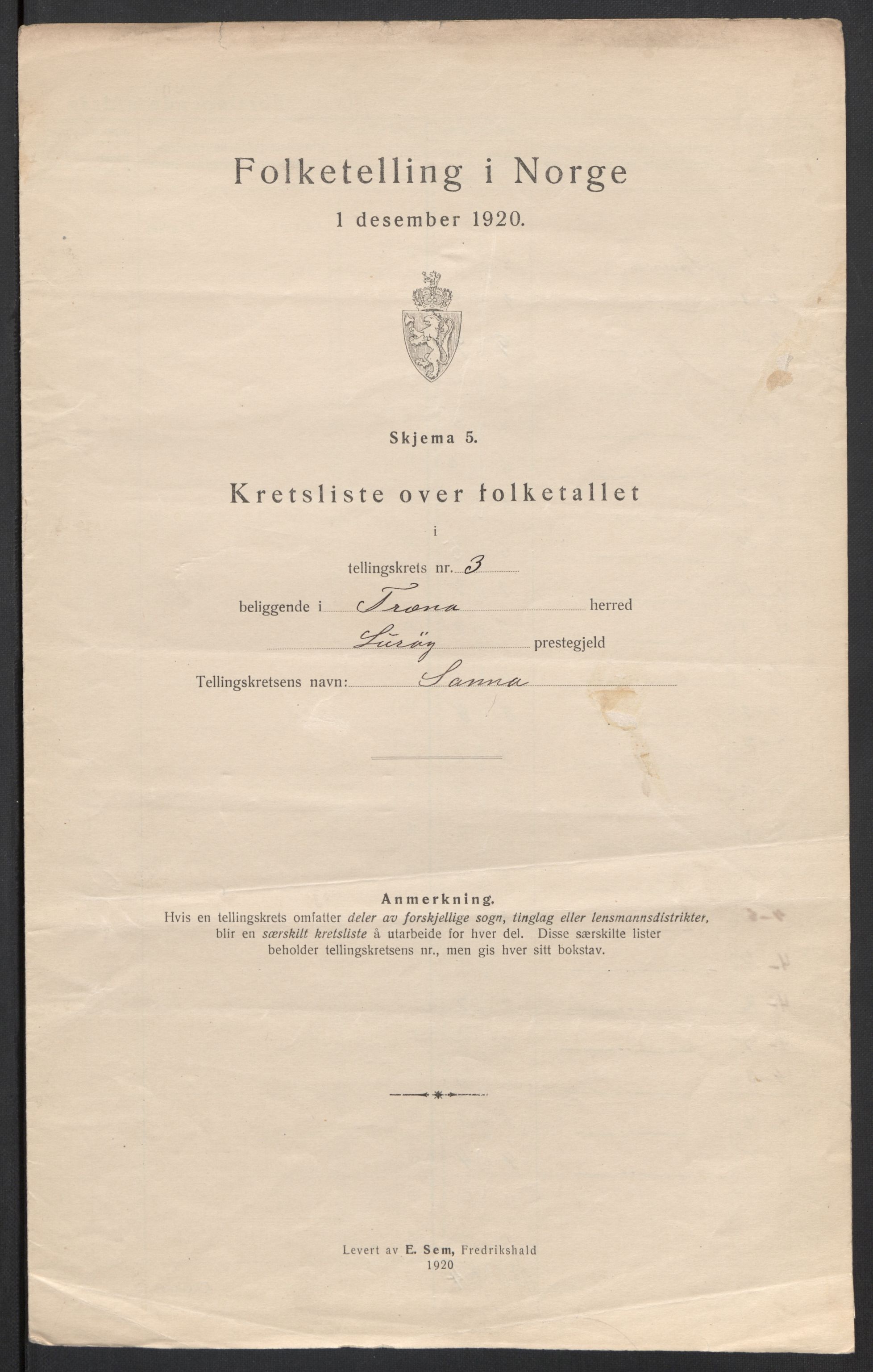 SAT, 1920 census for Træna, 1920, p. 13