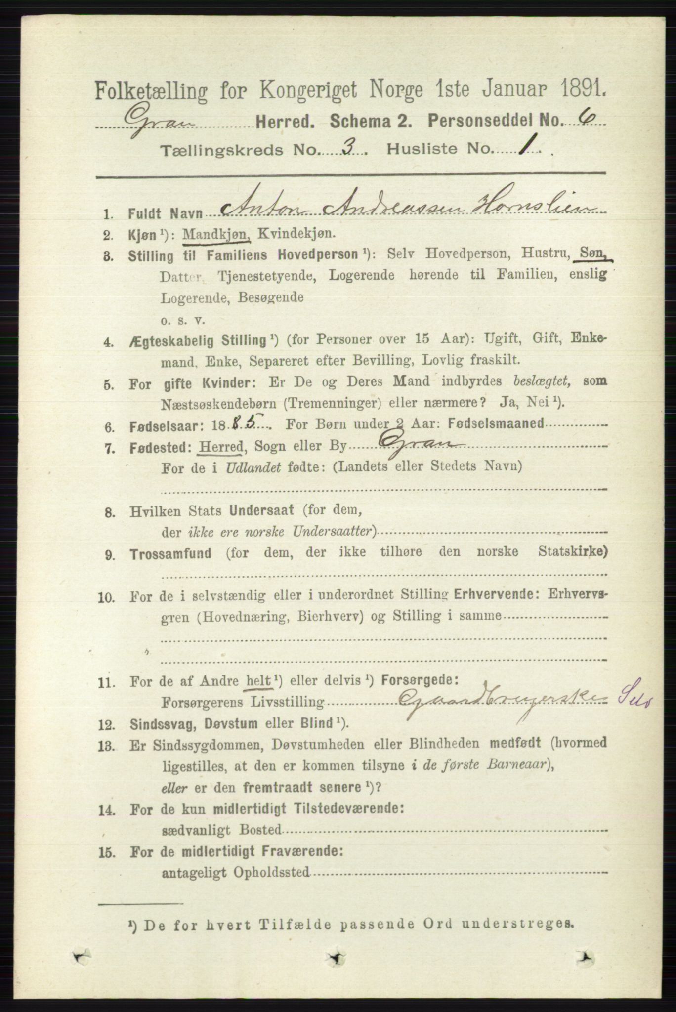 RA, 1891 census for 0534 Gran, 1891, p. 690