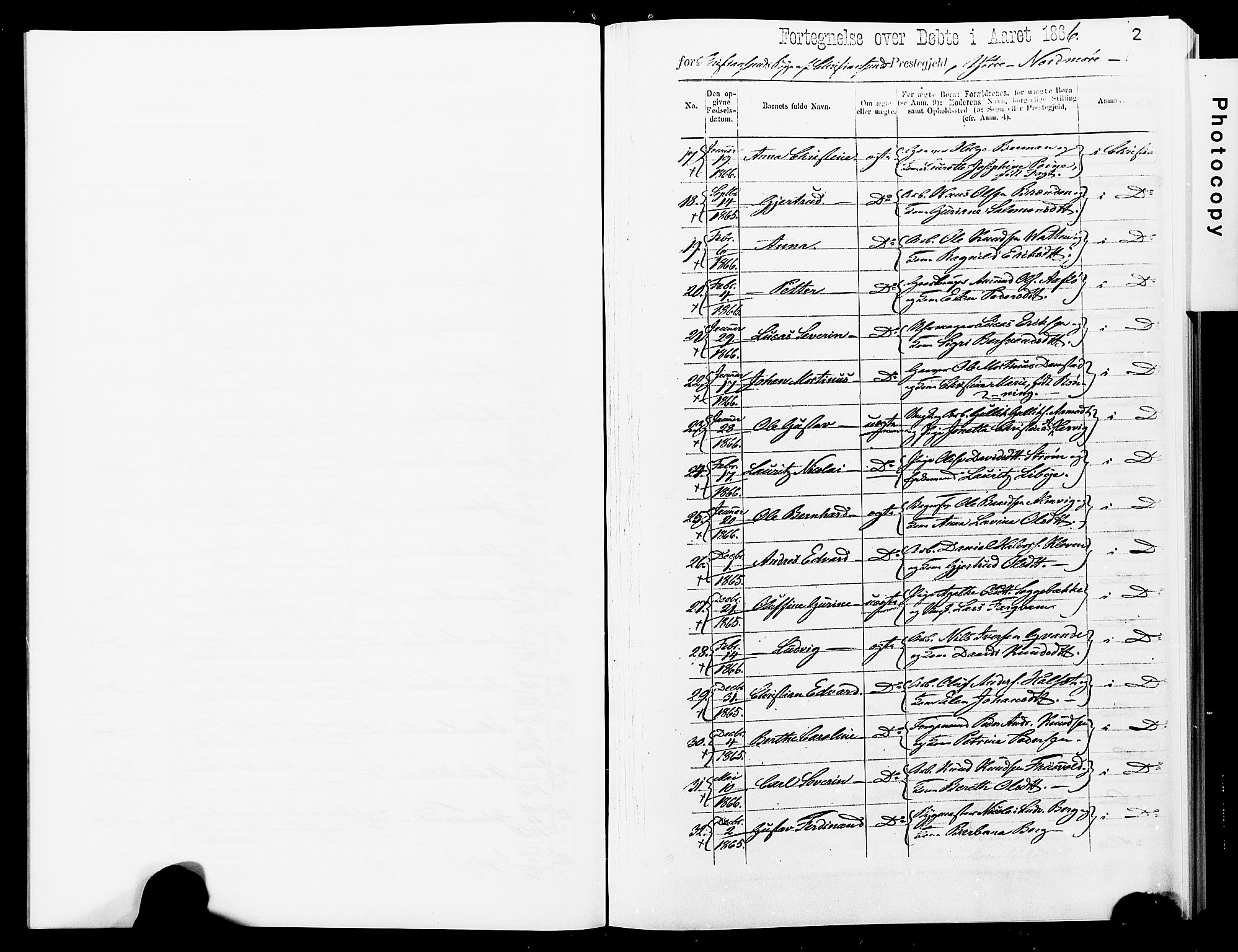 Ministerialprotokoller, klokkerbøker og fødselsregistre - Møre og Romsdal, AV/SAT-A-1454/572/L0857: Parish register (official) no. 572D01, 1866-1872, p. 2