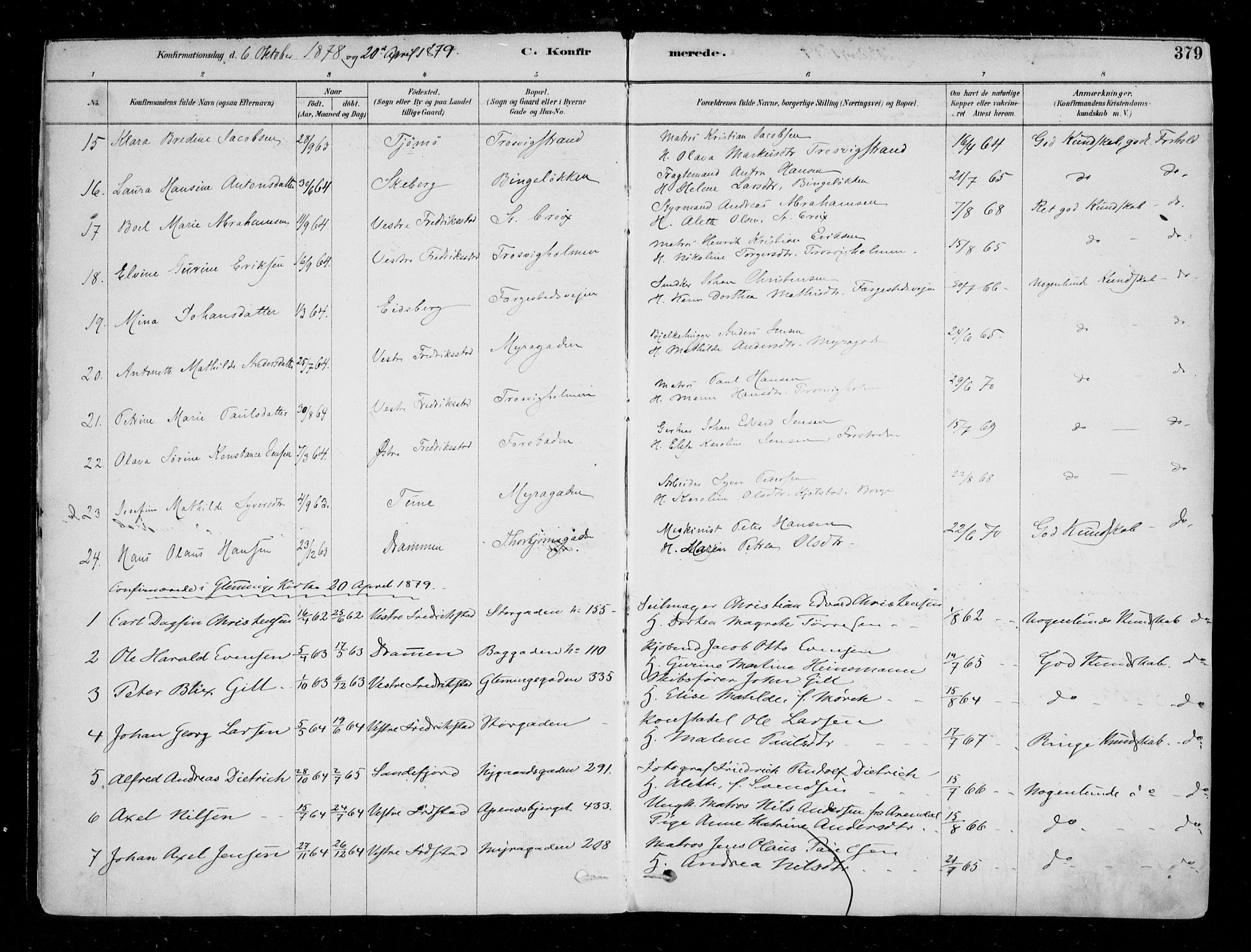 Fredrikstad domkirkes prestekontor Kirkebøker, SAO/A-10906/F/Fa/L0004: Parish register (official) no. 4, 1878-1907, p. 379