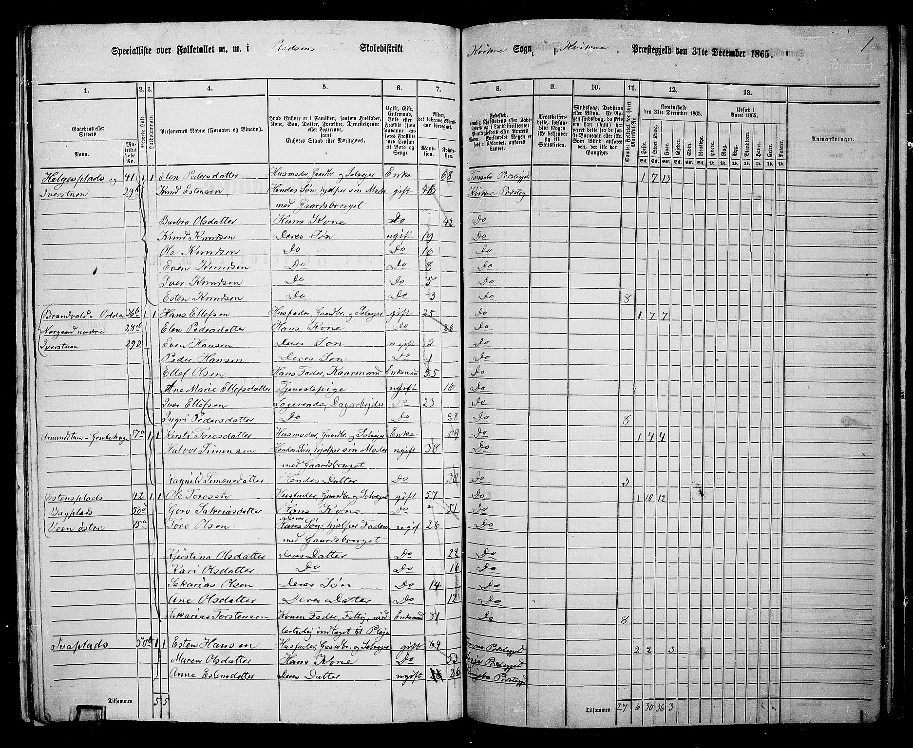 RA, 1865 census for Kvikne, 1865, p. 15