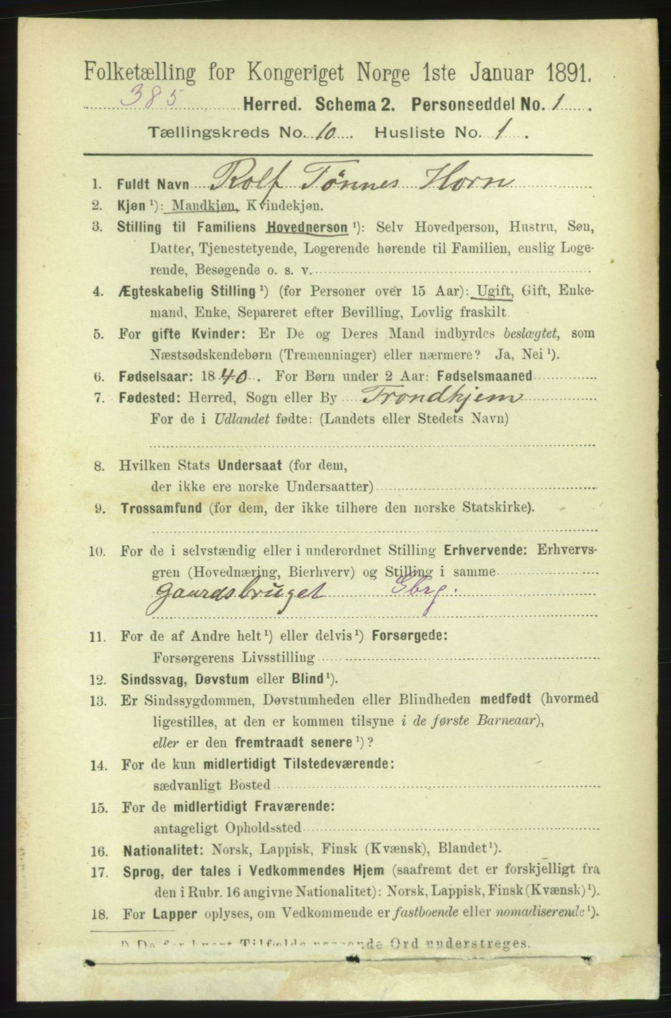 RA, 1891 census for 1660 Strinda, 1891, p. 8933