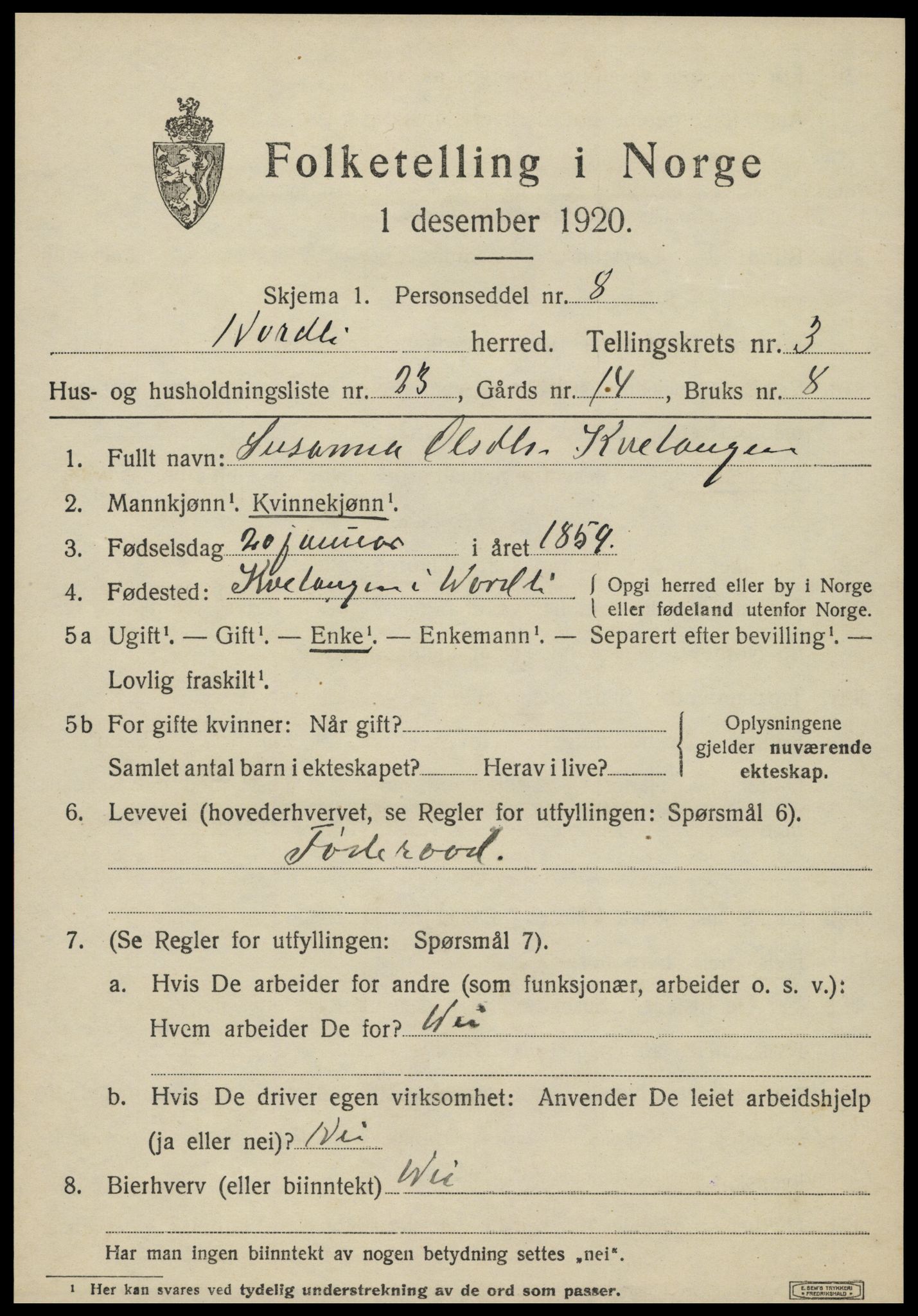 SAT, 1920 census for Nordli, 1920, p. 1641