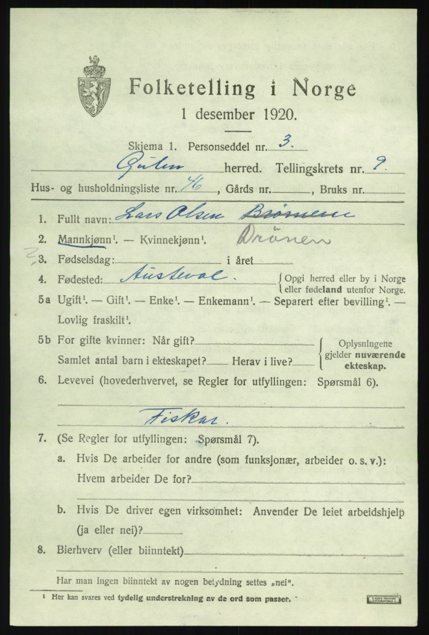 SAB, 1920 census for Gulen, 1920, p. 4545