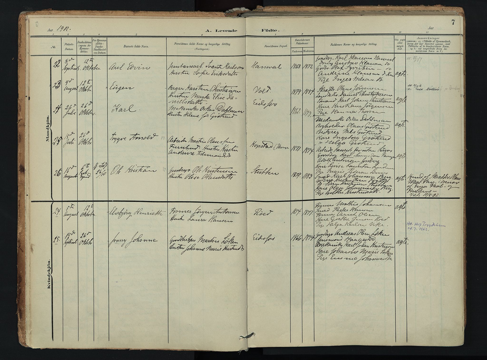 Hof kirkebøker, AV/SAKO-A-64/F/Fa/L0008: Parish register (official) no. I 8, 1902-1921, p. 7
