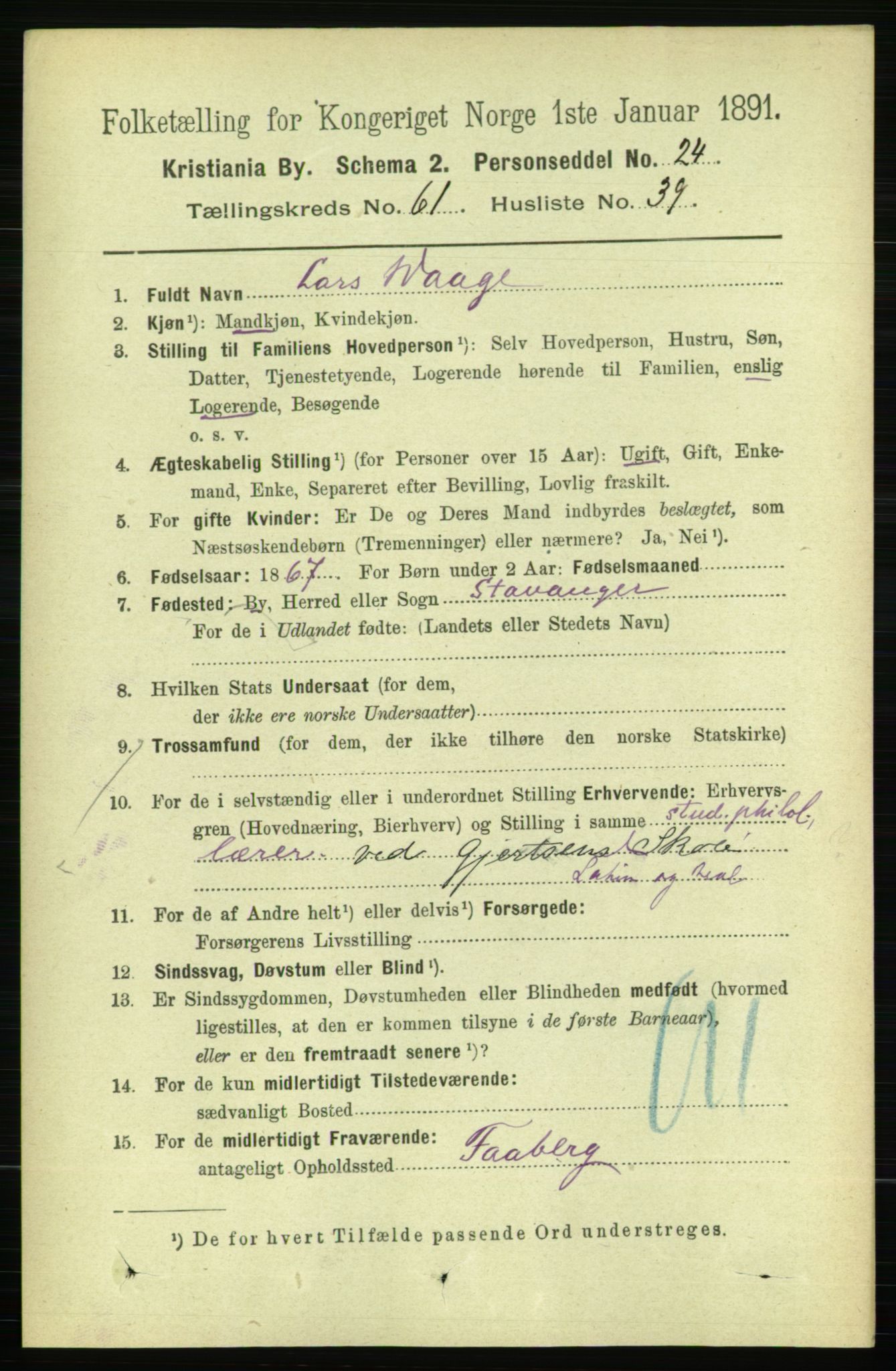 RA, 1891 census for 0301 Kristiania, 1891, p. 32925