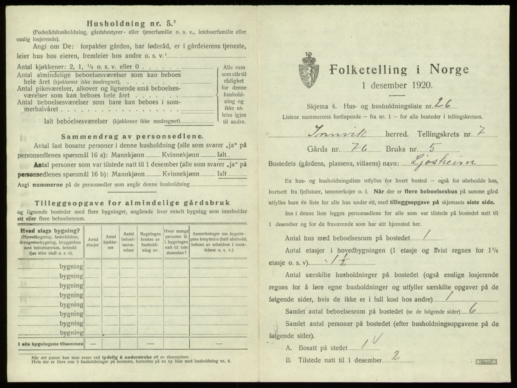 SAB, 1920 census for Innvik, 1920, p. 441