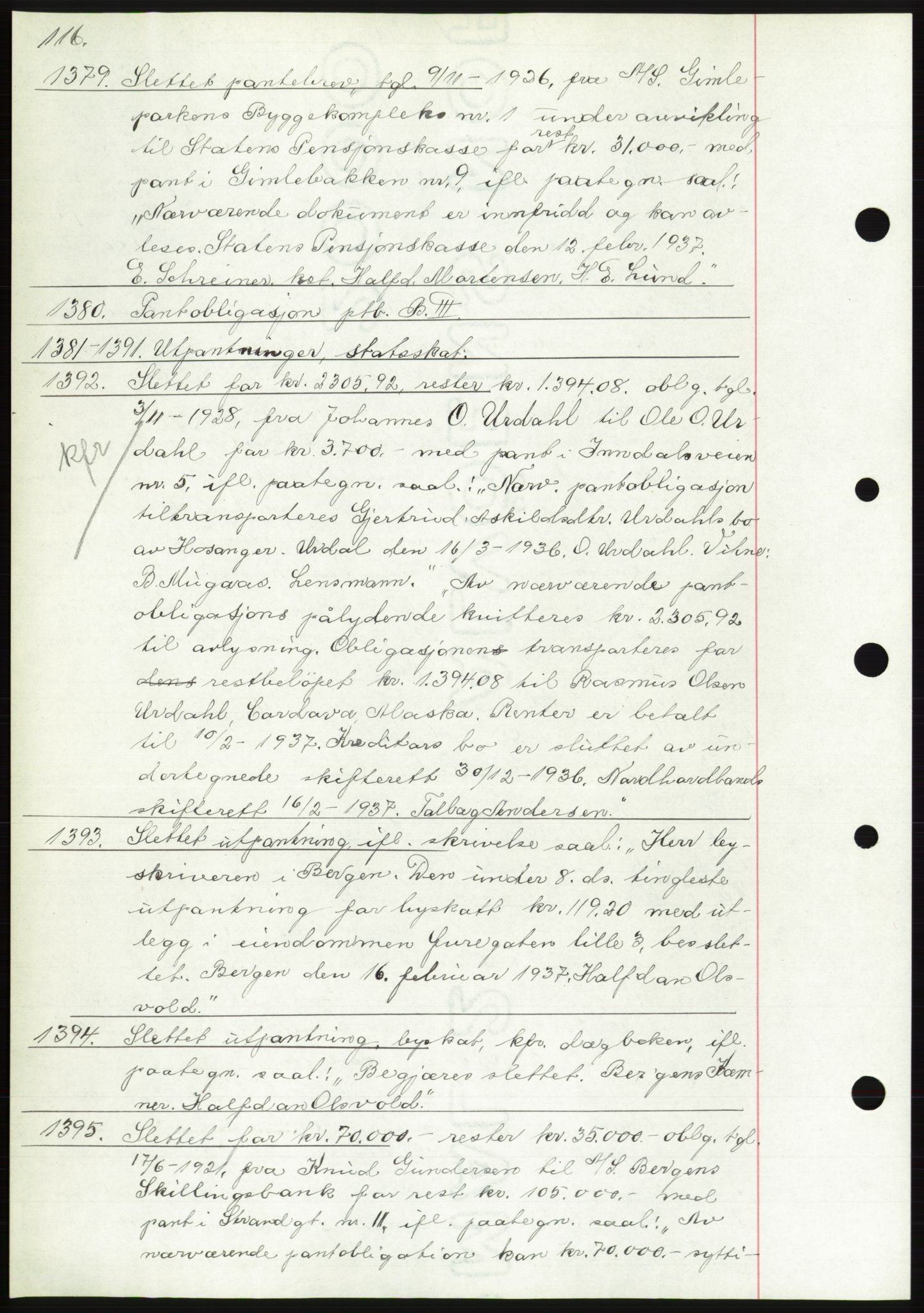 Byfogd og Byskriver i Bergen, AV/SAB-A-3401/03: Mortgage book no. C 3, 1936-1937, Diary no: : 1379/1937