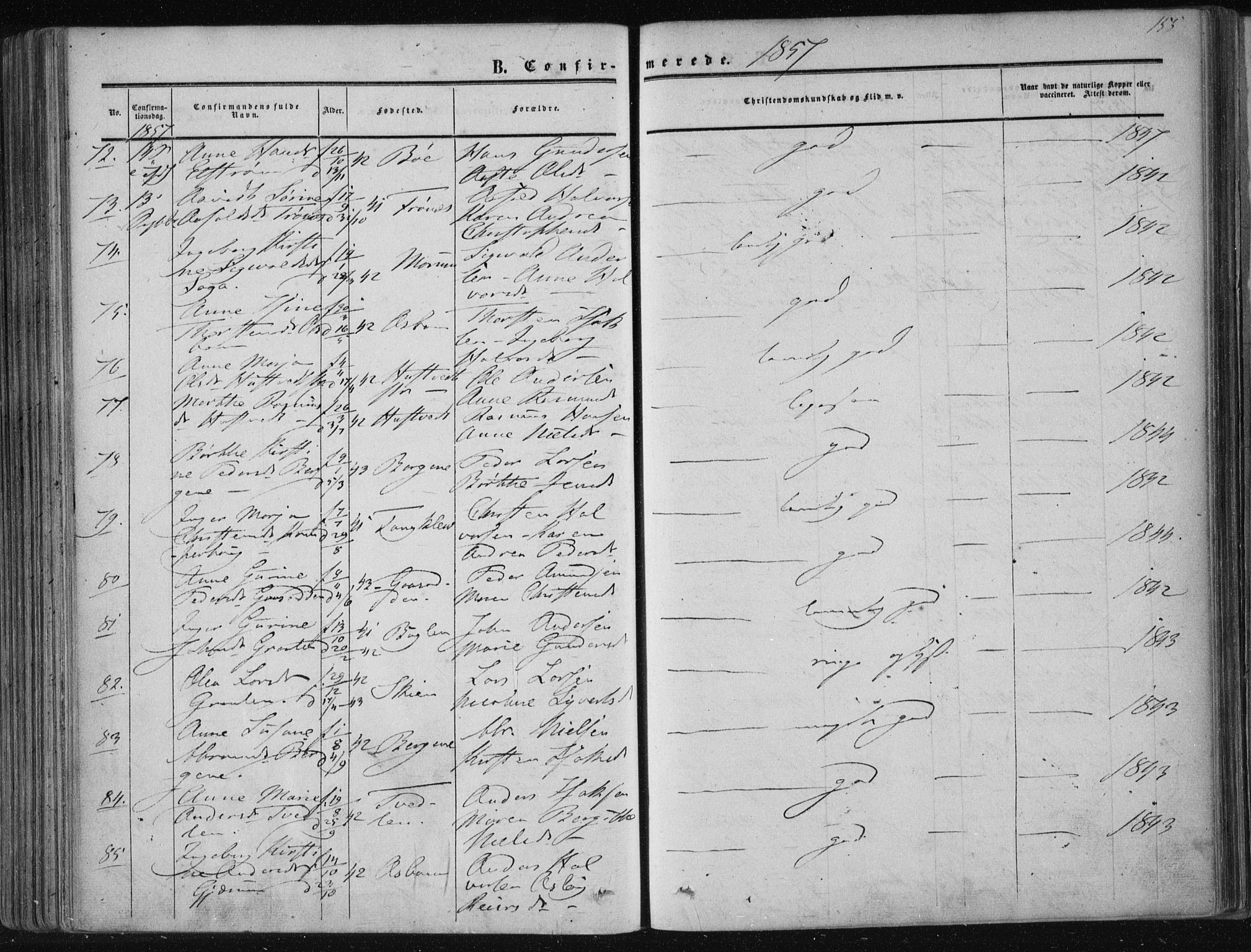 Solum kirkebøker, AV/SAKO-A-306/F/Fa/L0007: Parish register (official) no. I 7, 1856-1864, p. 155