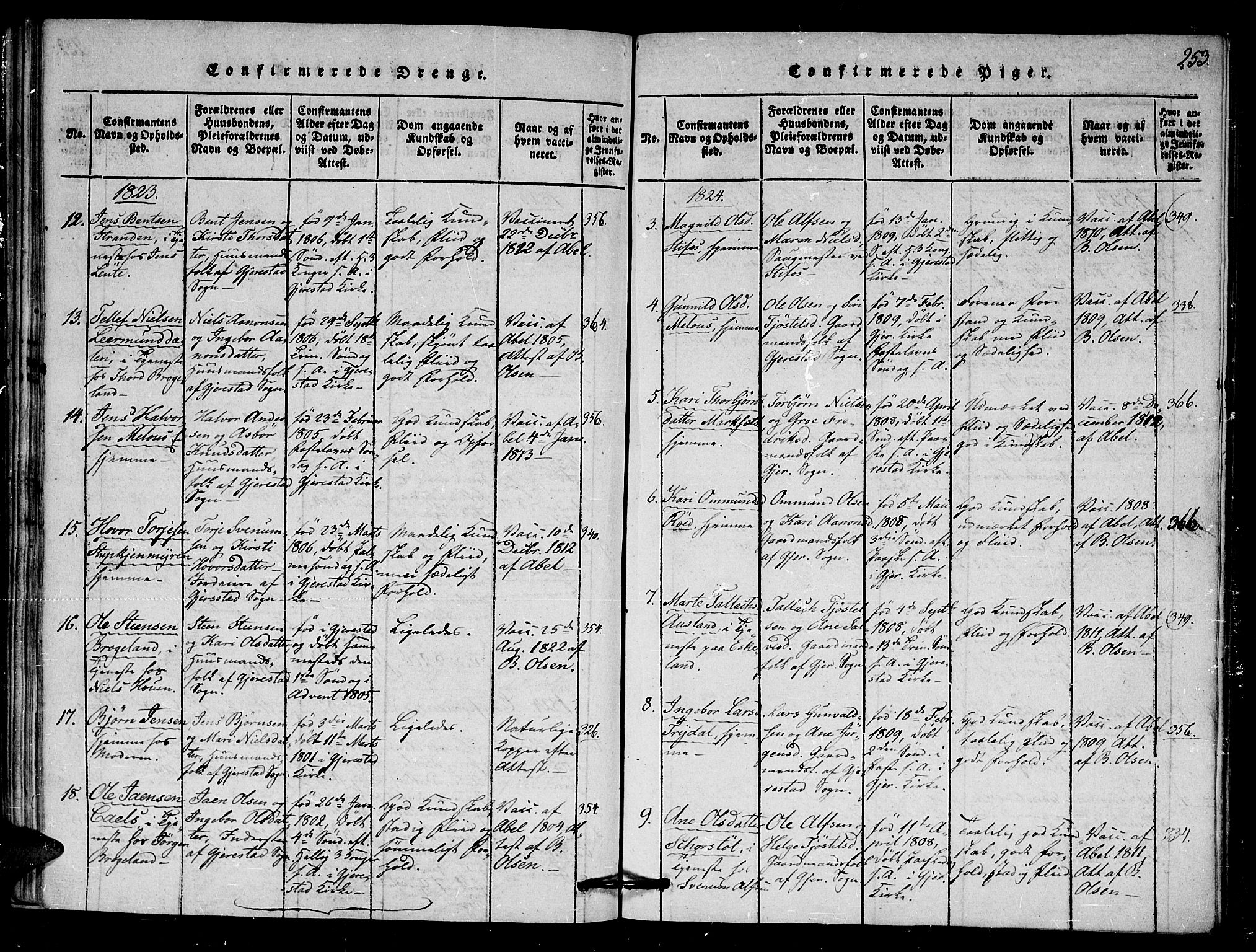 Gjerstad sokneprestkontor, SAK/1111-0014/F/Fa/Faa/L0004: Parish register (official) no. A 4, 1816-1829, p. 253