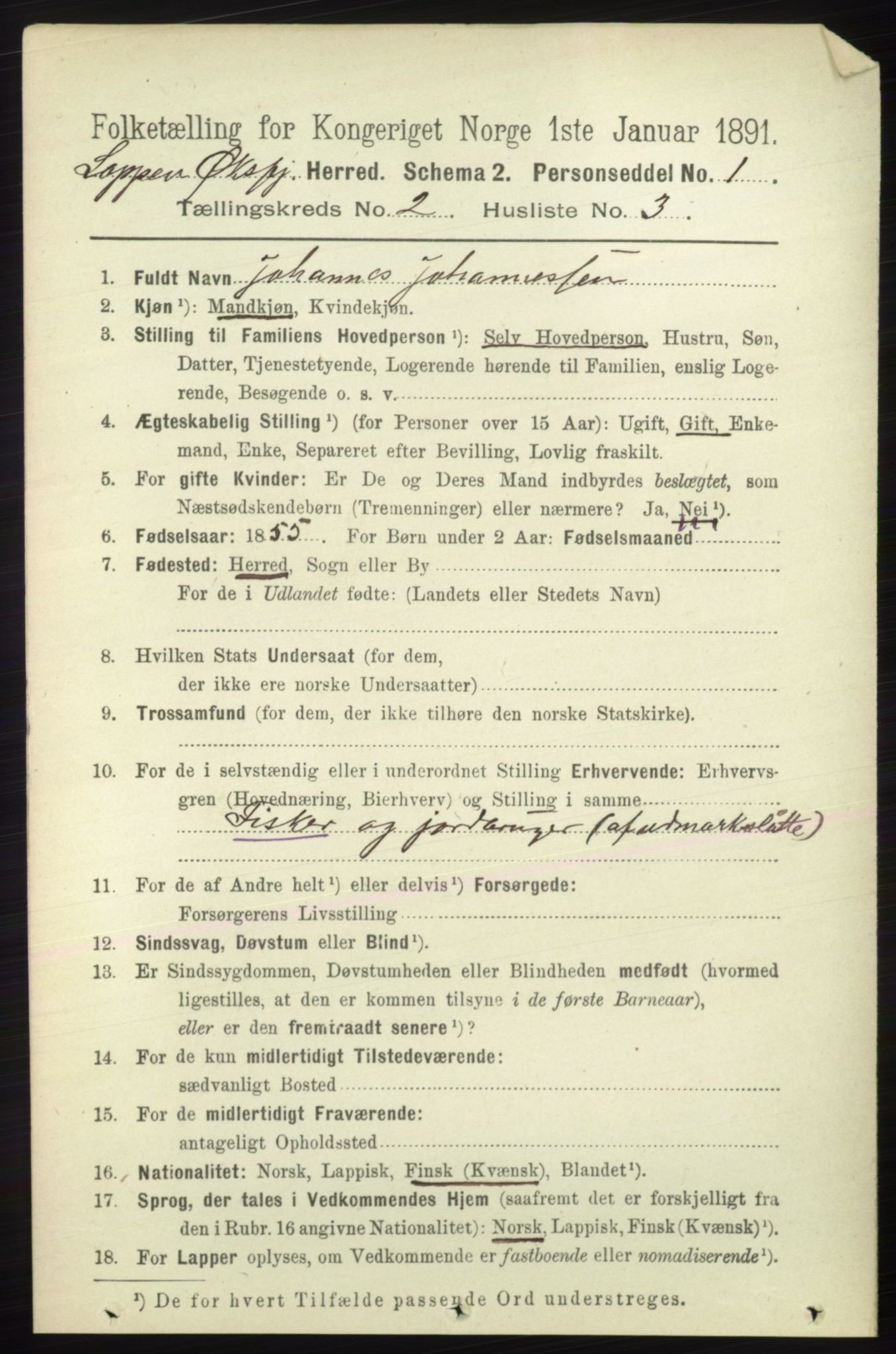 RA, 1891 census for 2014 Loppa, 1891, p. 381